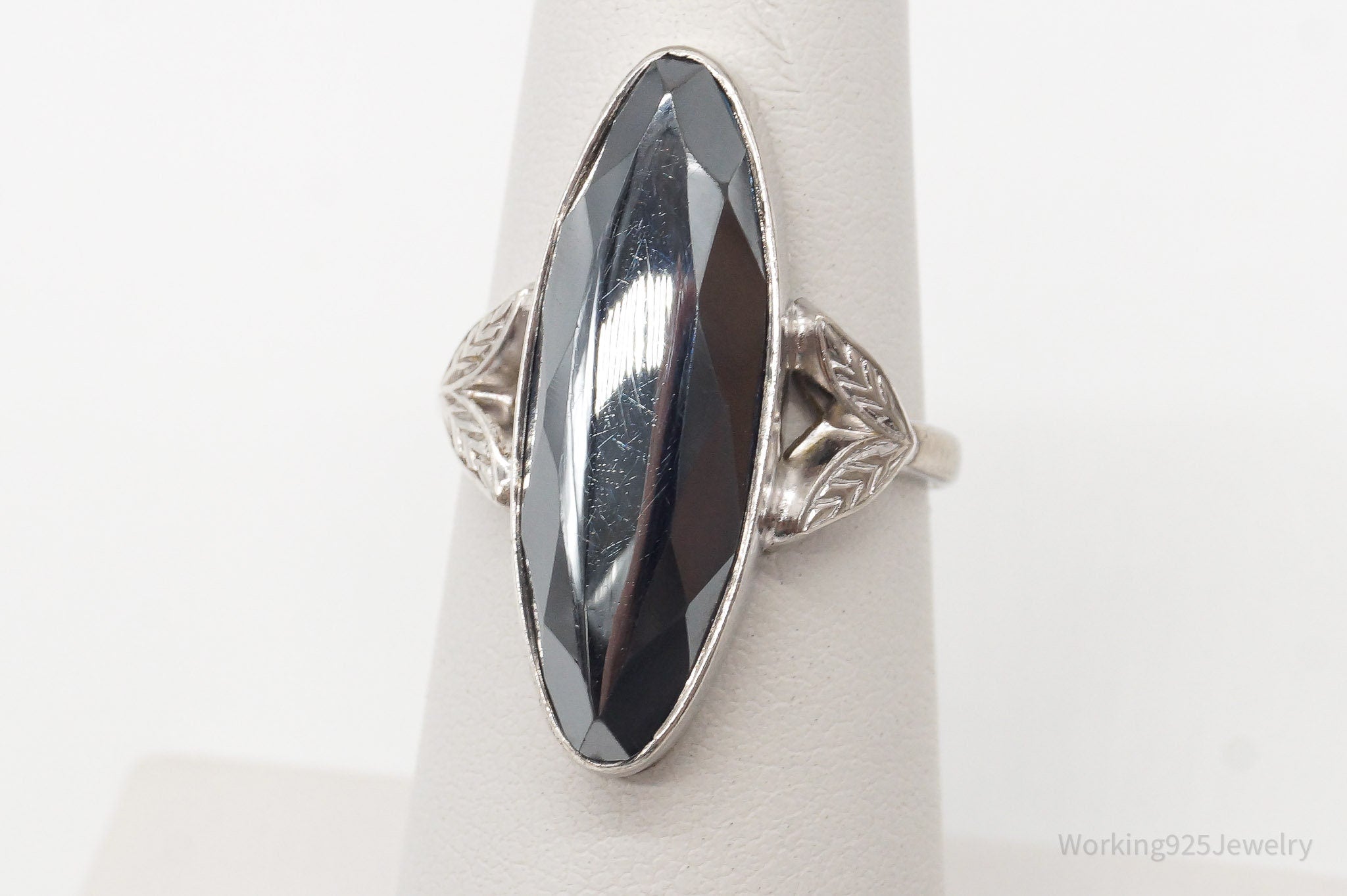 Antique Designer Uncas Hematite Sterling Silver Ring - Size 5.75