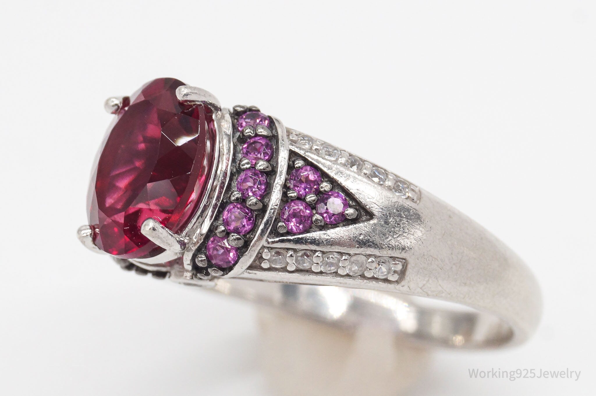 Vintage Designer Pink Tourmaline Cubic Zirconia Sterling Silver Ring - Size 10