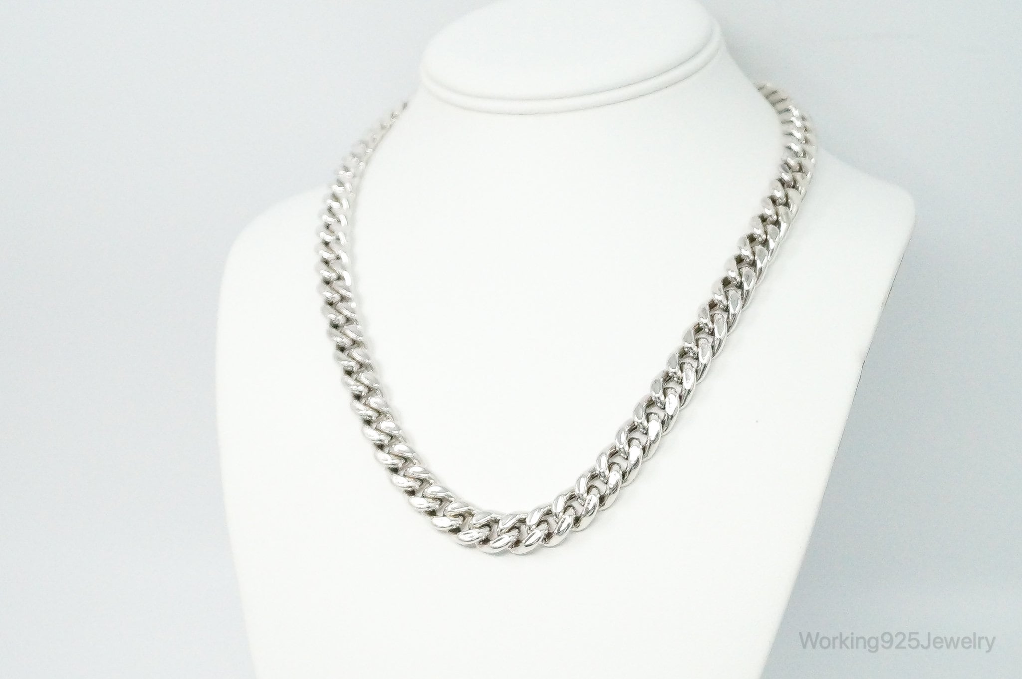 Vintage Big Curb Chain Sterling Silver Necklace