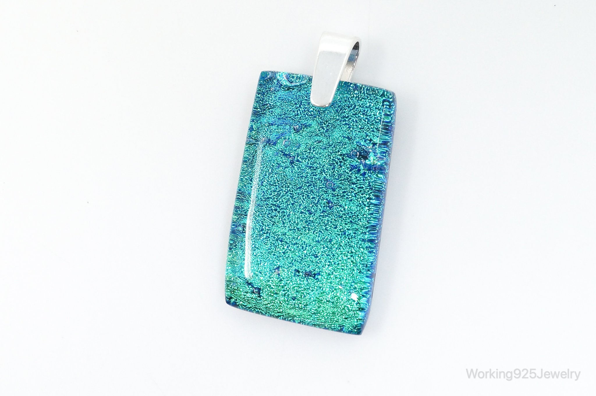 Large Vintage Dichroic Glass Sterling Silver Necklace Pendant