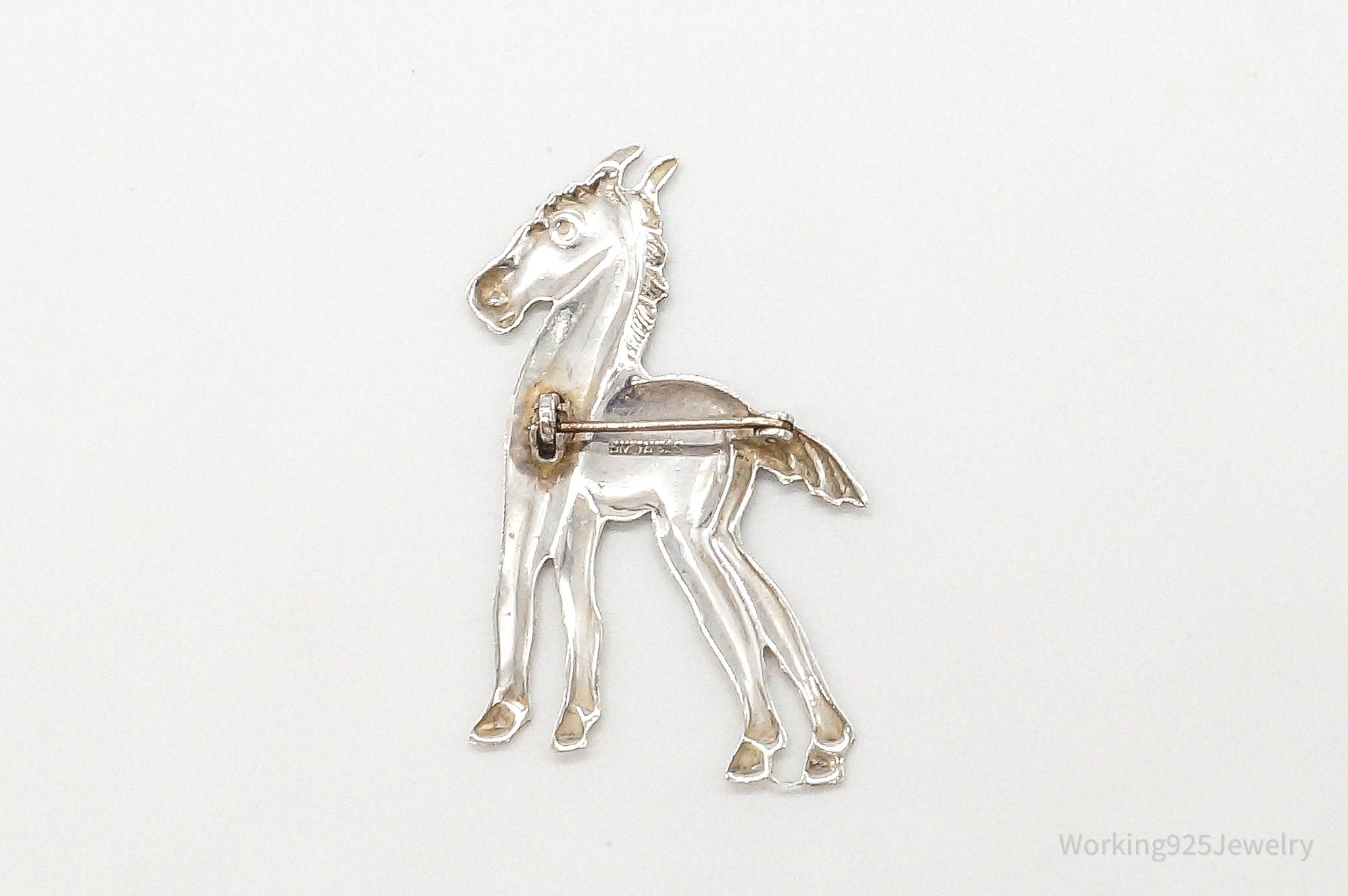 Large Antique Horse Sterling Silver Brooch Pin