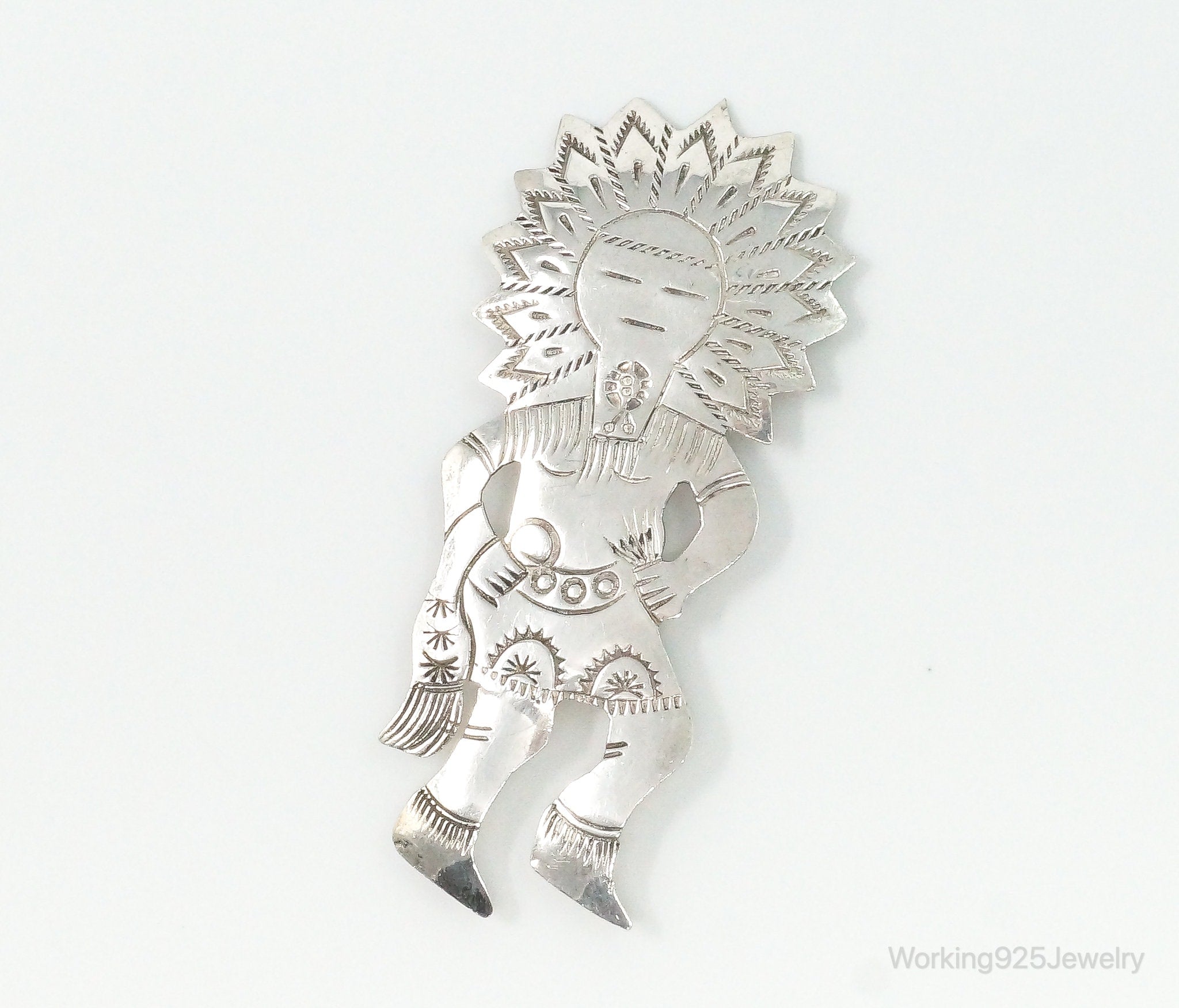 Large Vintage Native American Dancing Sun Kachina Sterling Silver Pin