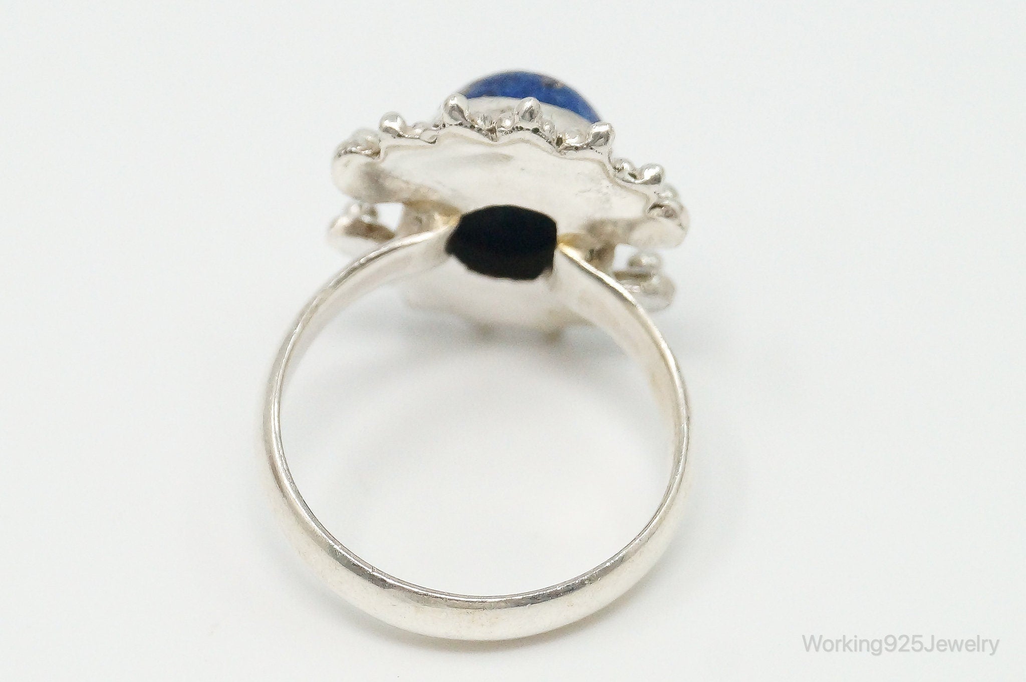 Vintage Lapis Lazuli Bali Inspired Sterling Silver Ring - Size 8.75