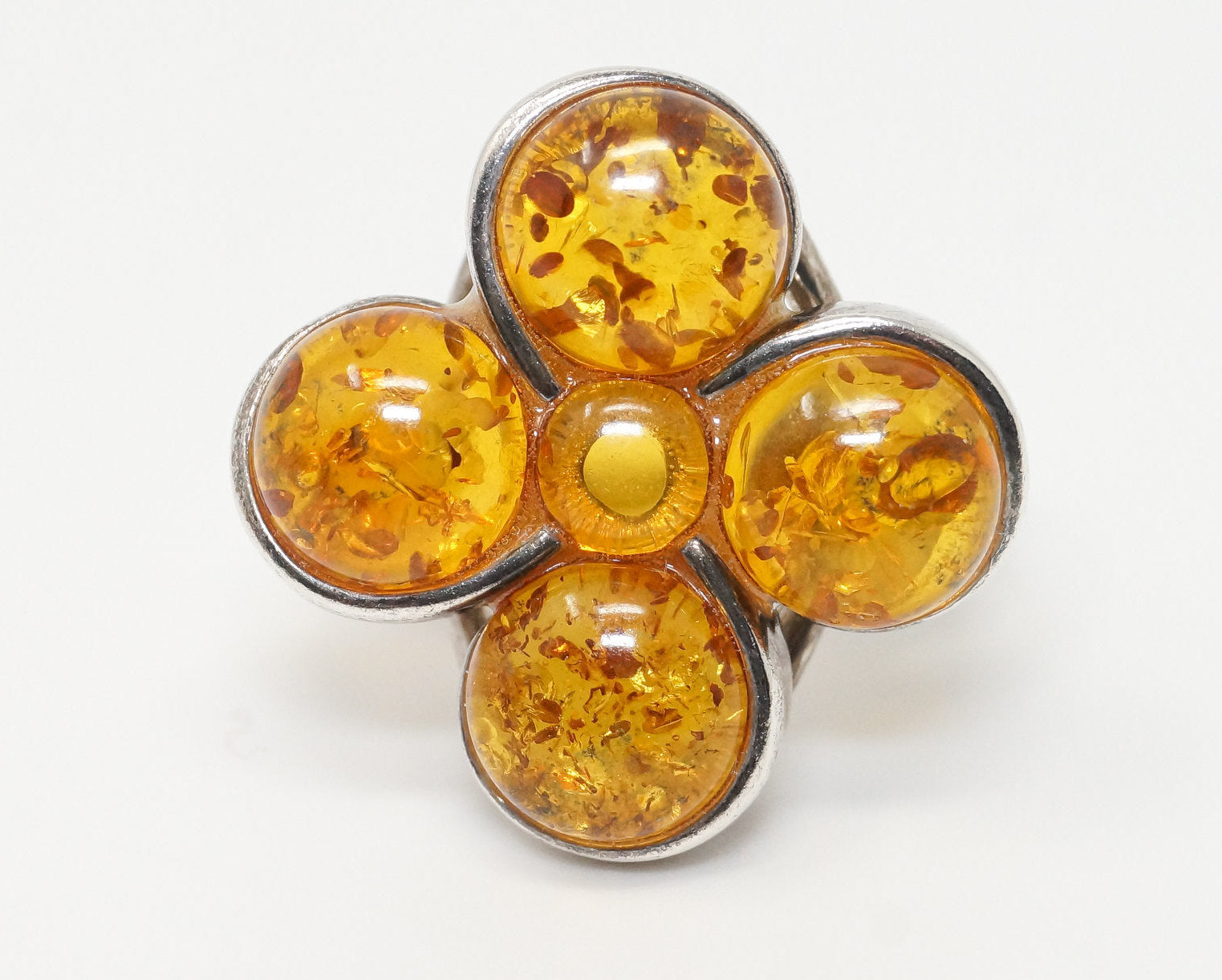 Vintage Honey Baltic Amber Sterling Silver Ring Size 7