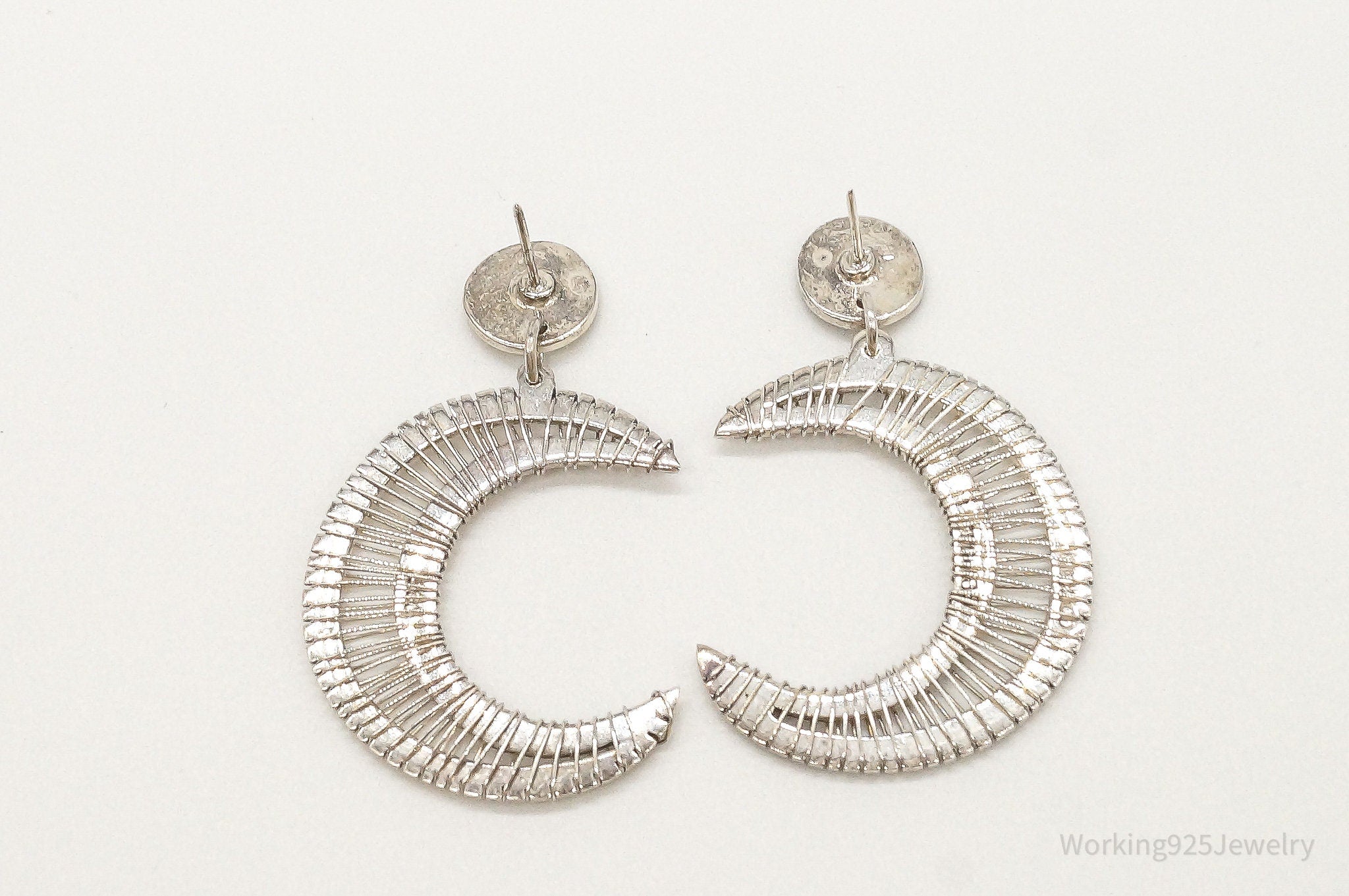 Large Vintage Mexico Moons Sterling Silver Earrings