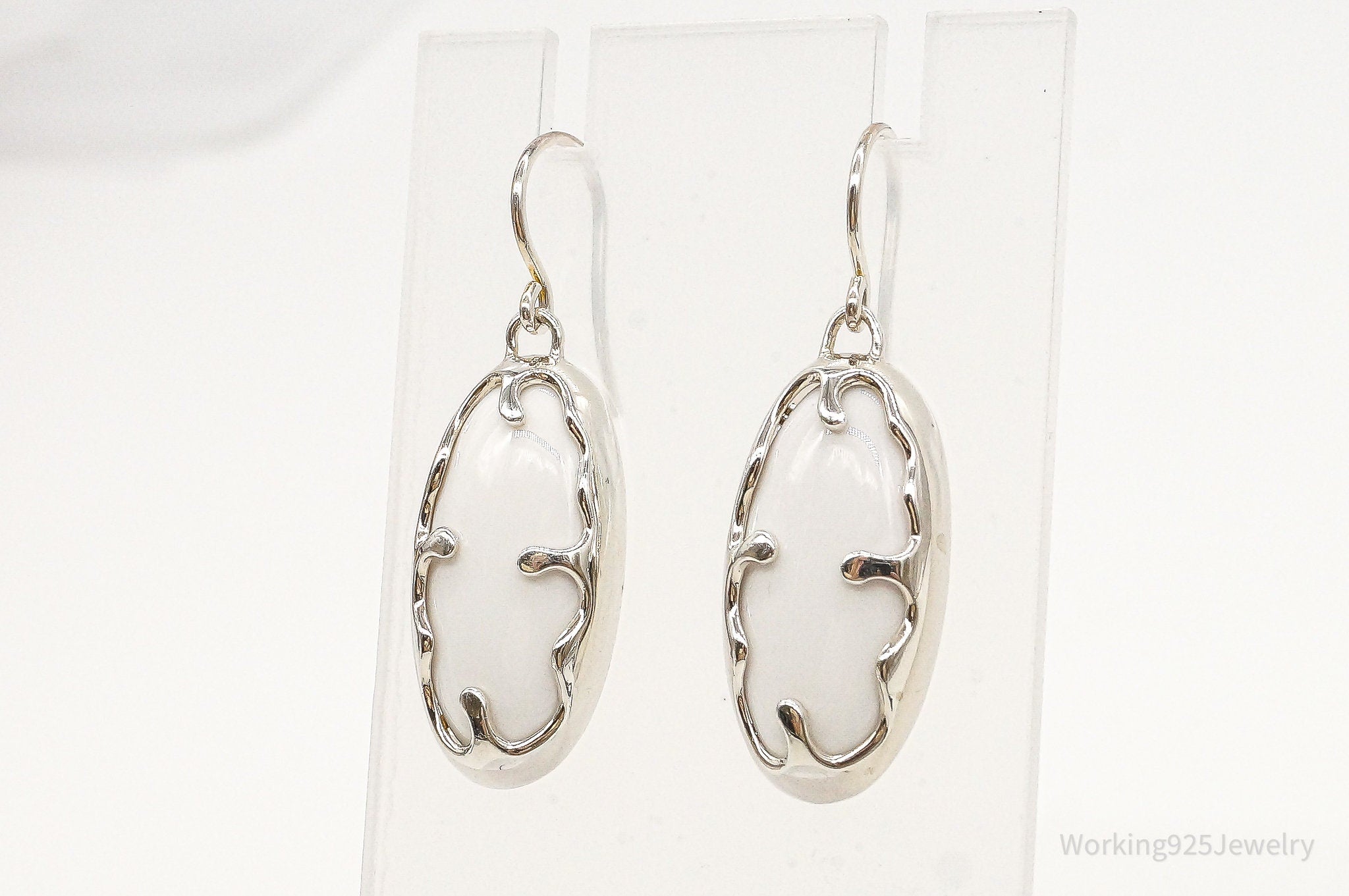 Designer RLM Studio White Agate Brass Sterling Silver Earrings