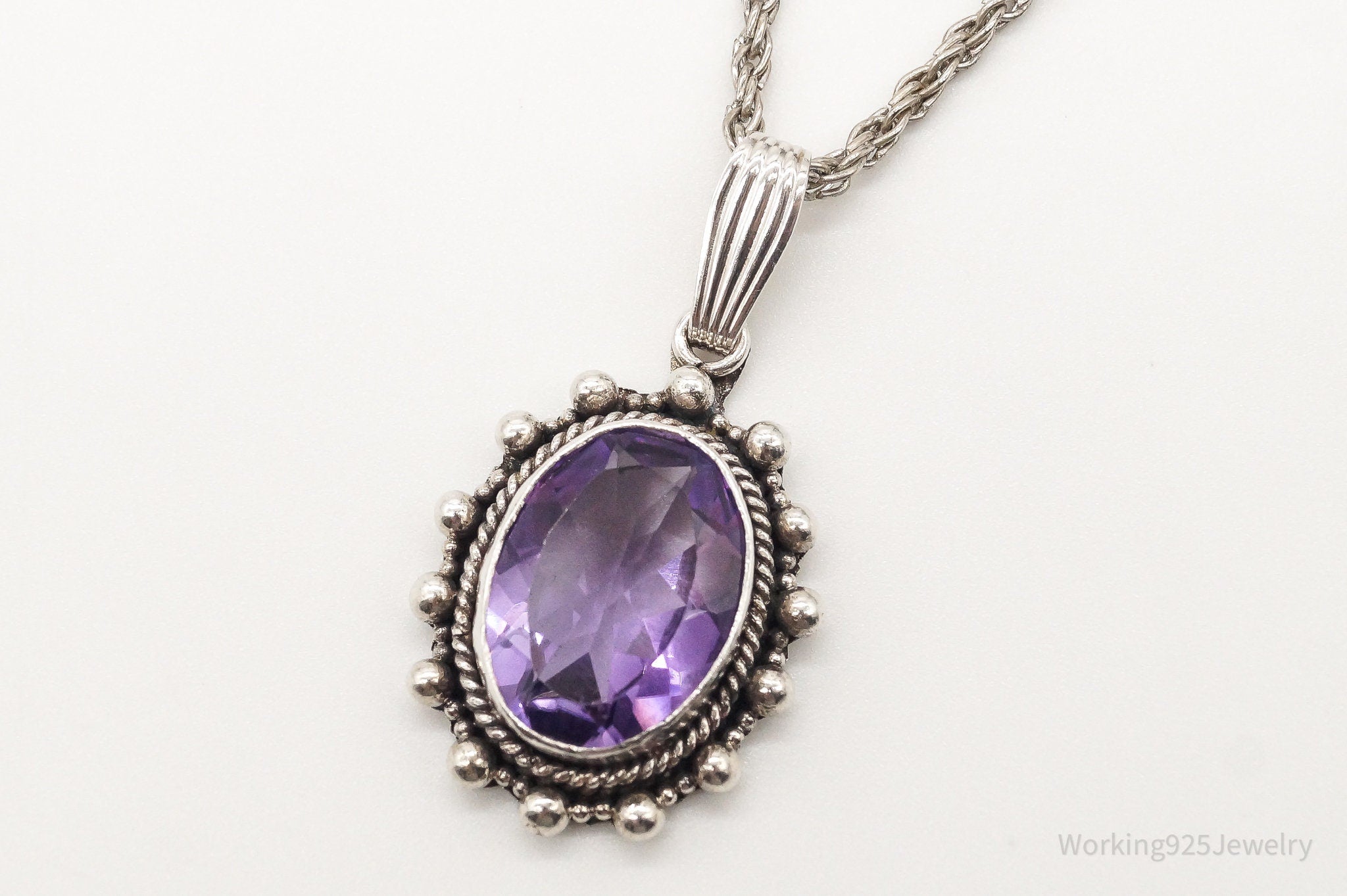 Vintage Amethyst Sterling Silver Chain Necklace