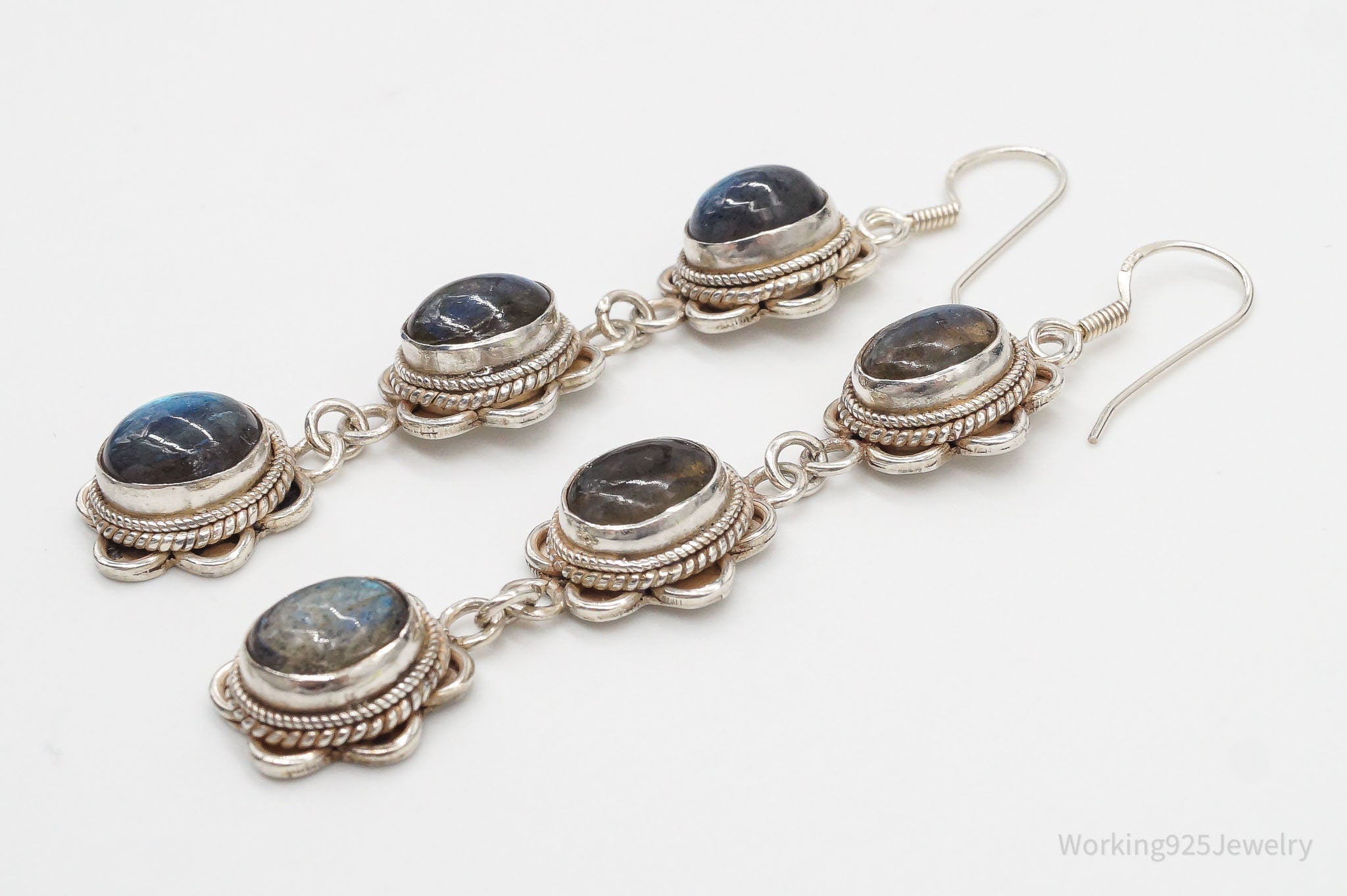 Vintage Labradorite Bali Inspired Sterling Silver Earrings