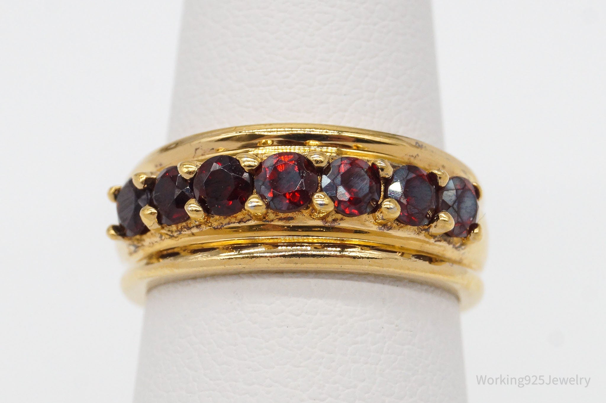 Vintage Garnet Gold Vermeil Sterling Silver Ring - Size 5.75