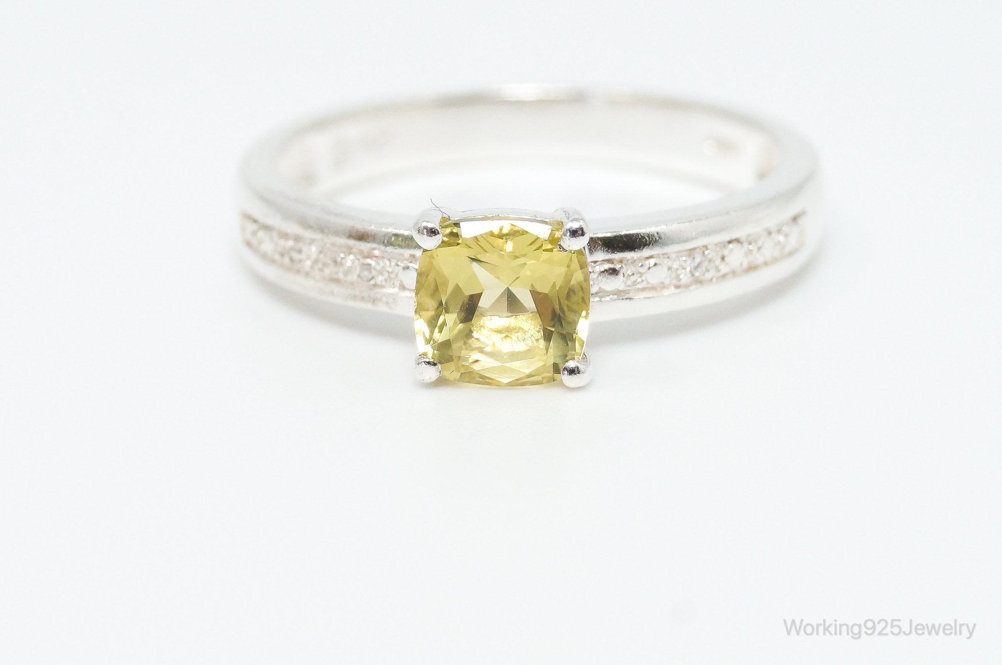 Vintage Citrine Cubic Zirconia Sterling Silver Ring SZ 9