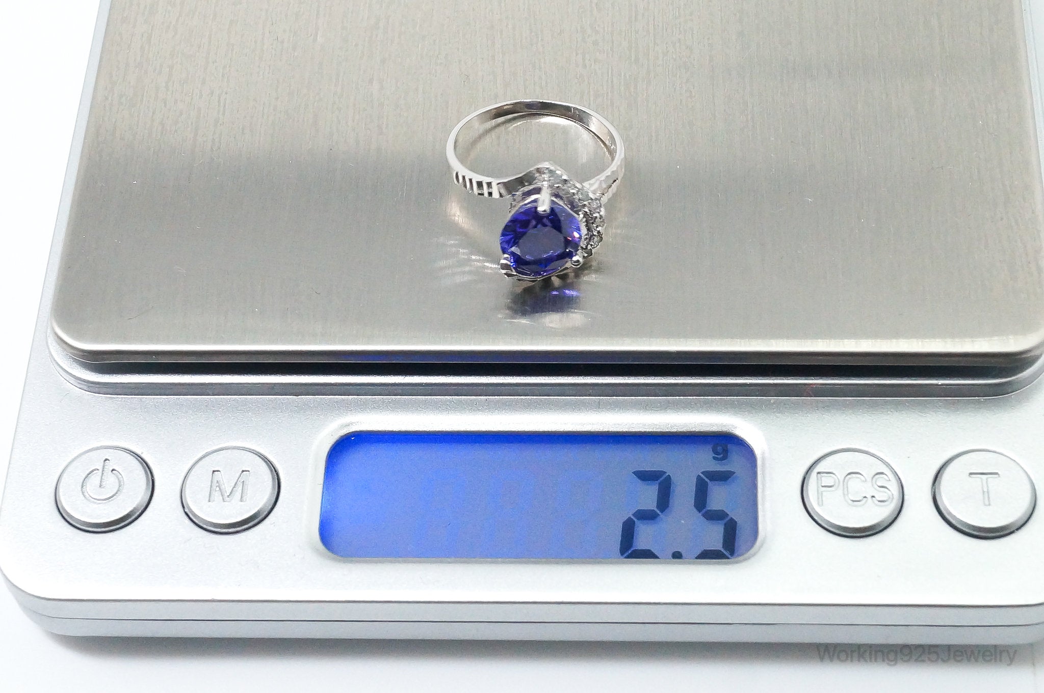 Vintage Blue Purple Cubic Zirconia Sterling Silver Ring - Sz 5.5