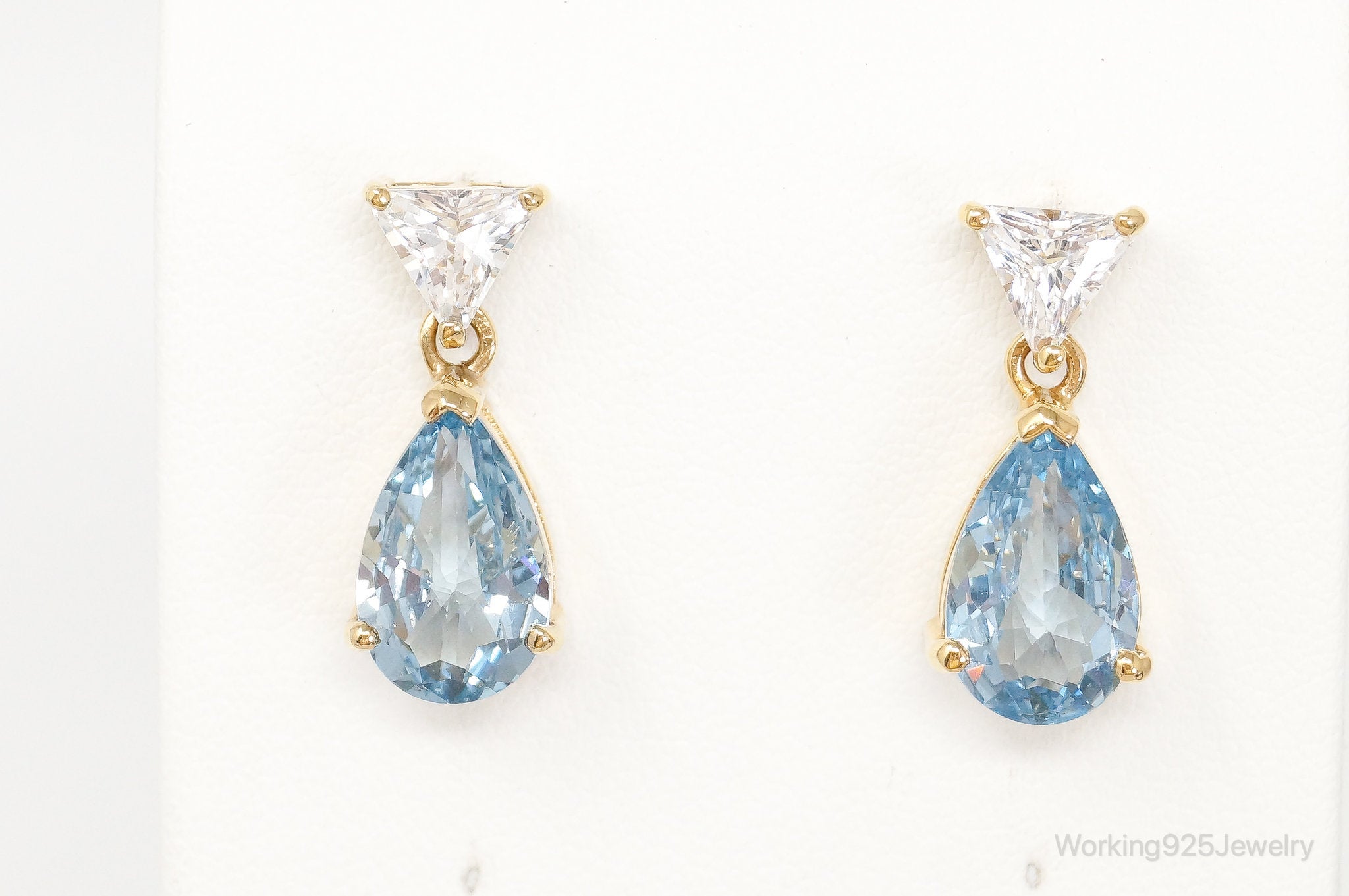 Blue Topaz Cubic Zirconia Gold Vermeil Sterling Silver Earrings