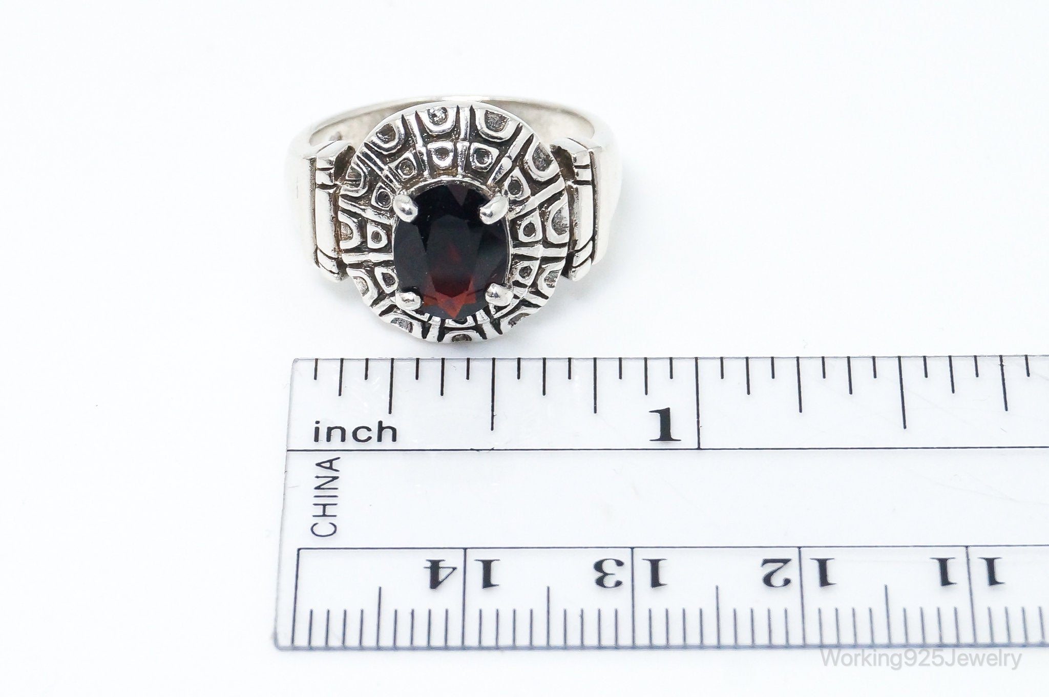 Vintage Designer PD Garnet Sterling Silver Ring Set - SZ 8