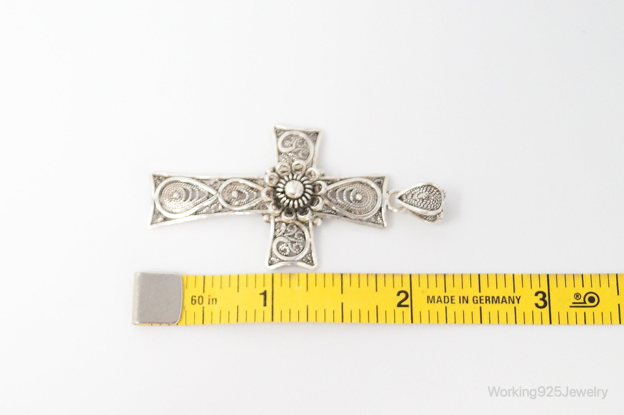 Large Designer DGS Intricate Filigree Cross Sterling Silver Pendant