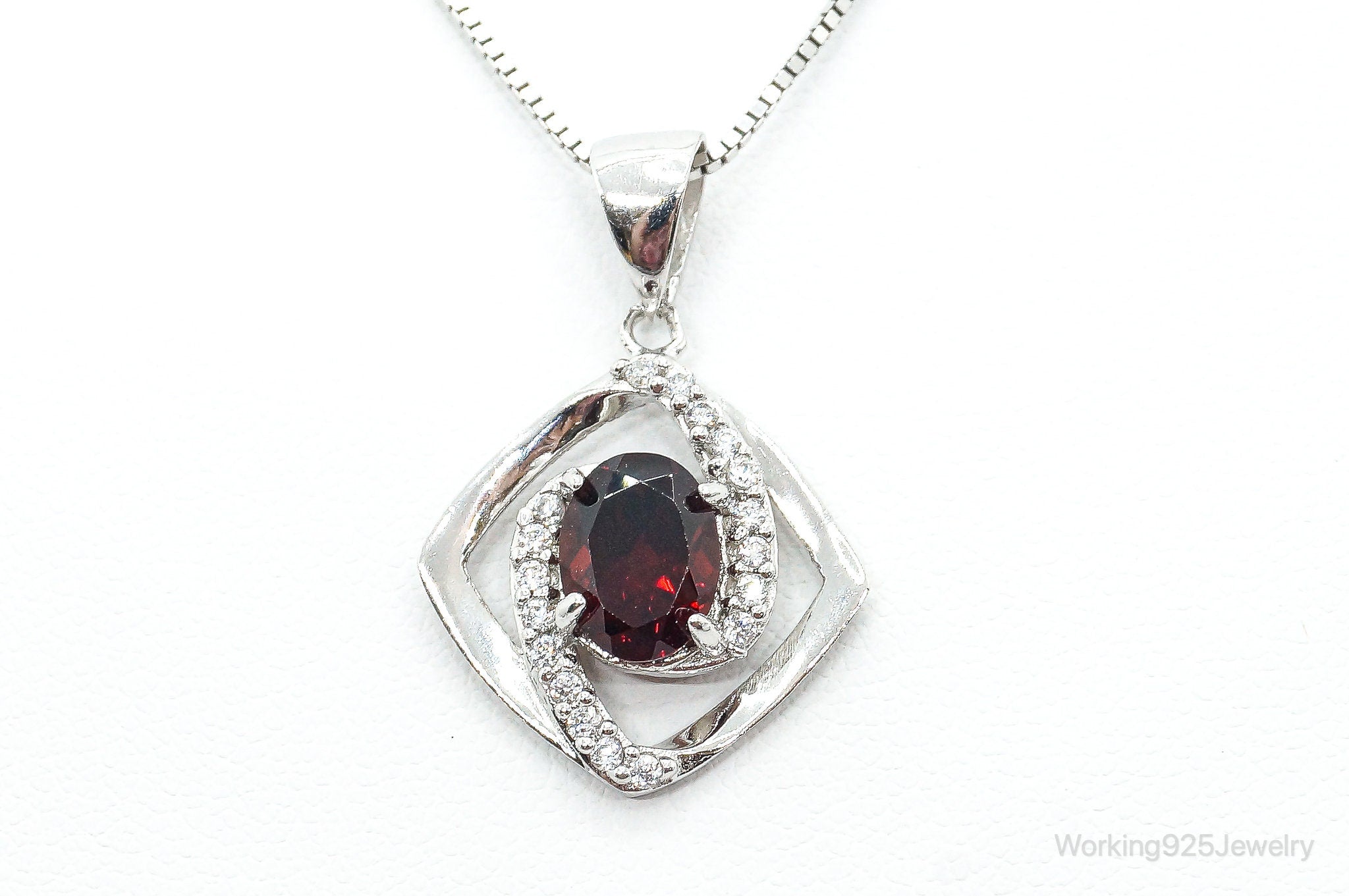 Garnet Cubic Zirconia Sterling Silver Necklace