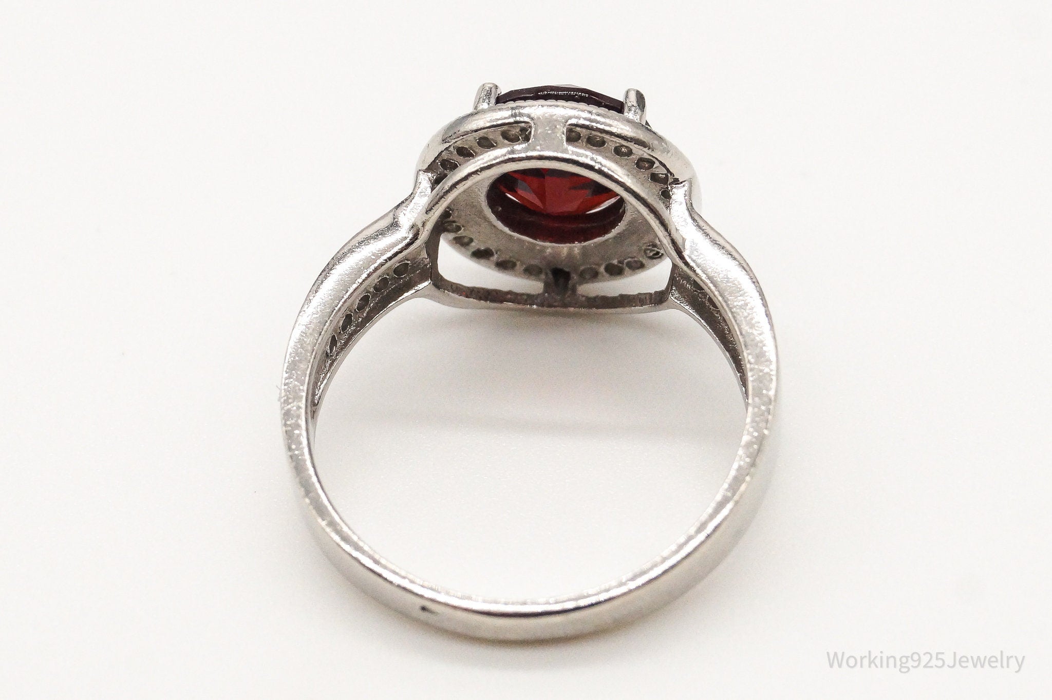 Vintage Garnet Cubic Zirconia Sterling Silver Ring - Size 7