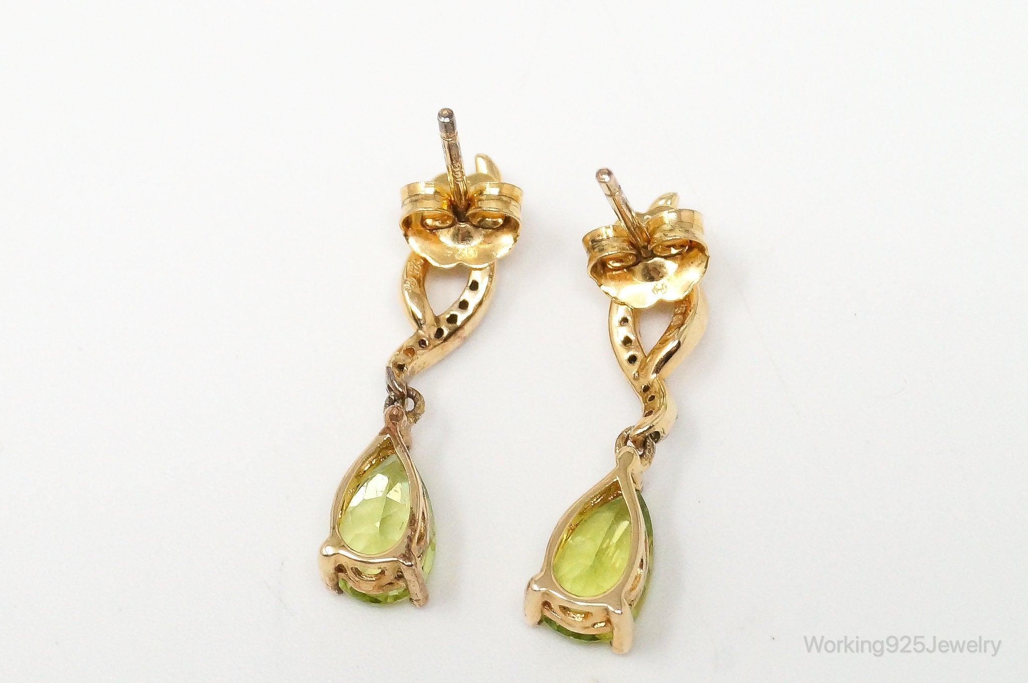 Peridot Cubic Zirconia Gold Vermeil Sterling Silver Earrings