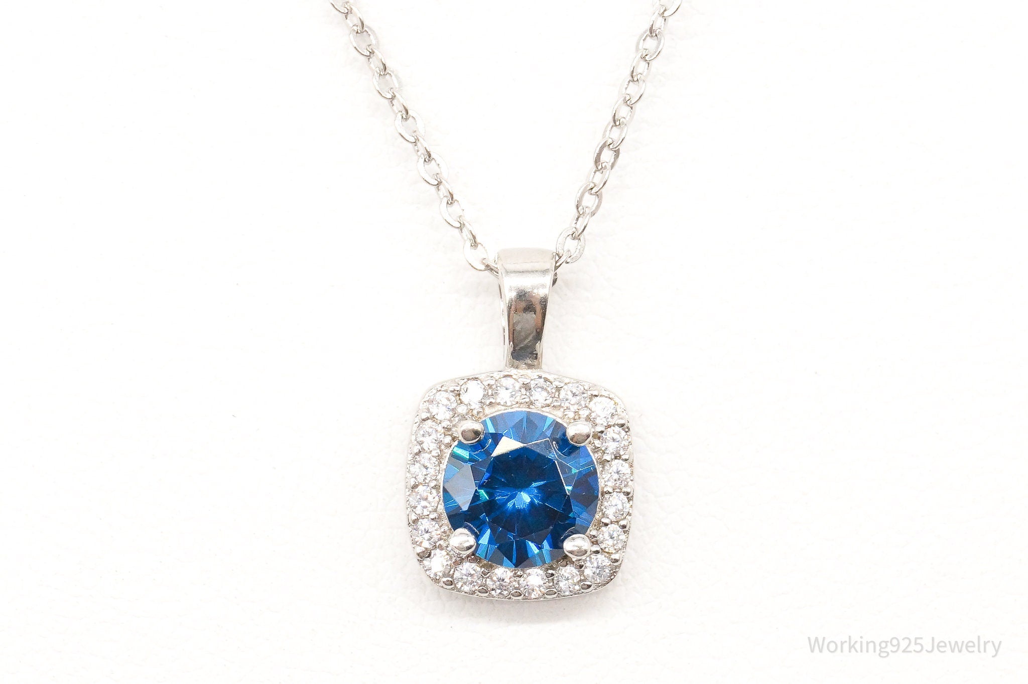 Designer Ryze Blue & White Cubic Zirconia Sterling Silver Necklace