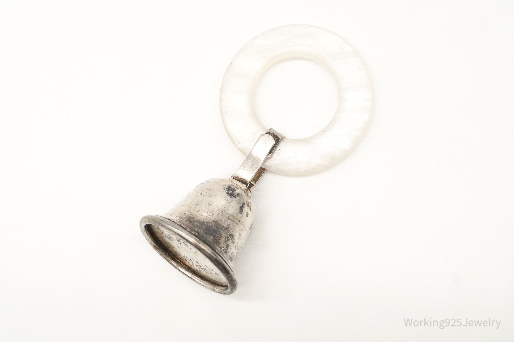 Large 1930s Lullaby Bell Lucite Sterling Silver Baby Rattle