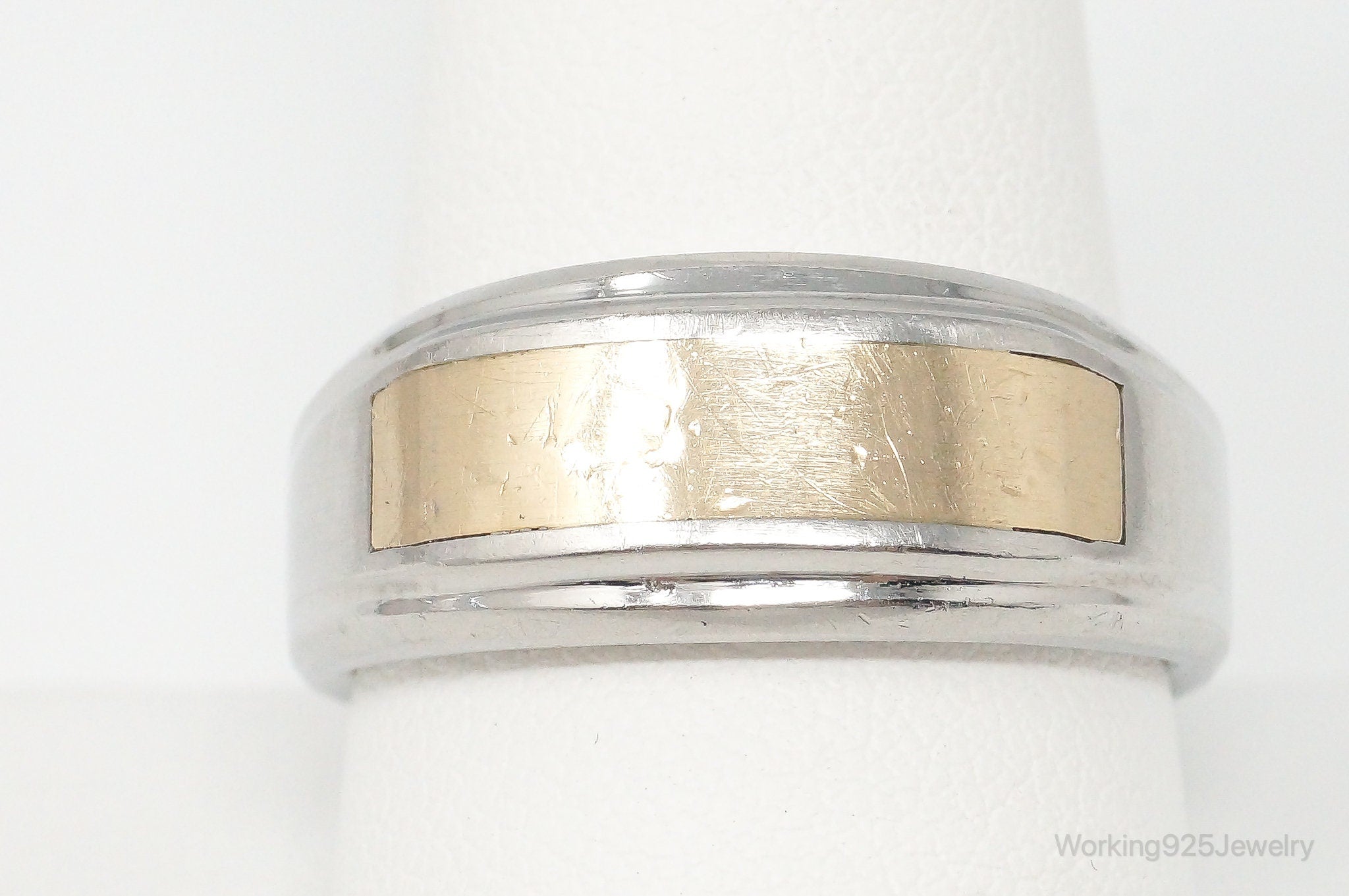 Vintage 14K Gold Stainless Steel Band Ring - Size 10.25