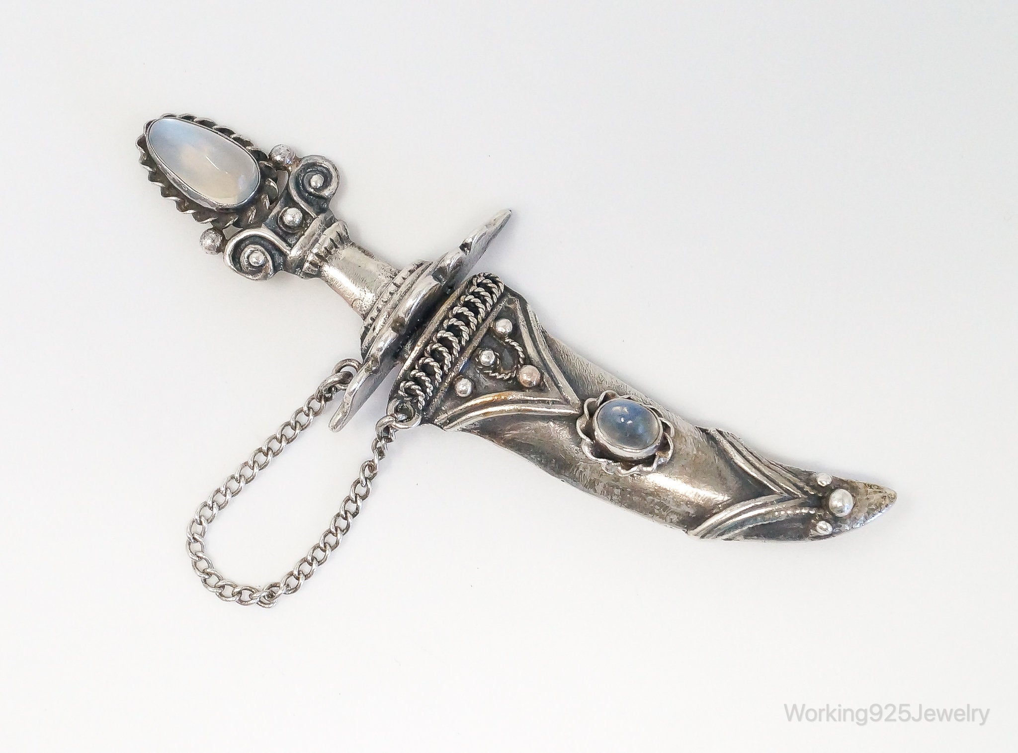 Large Antique Moonstone Sword Dagger Pin Brooch