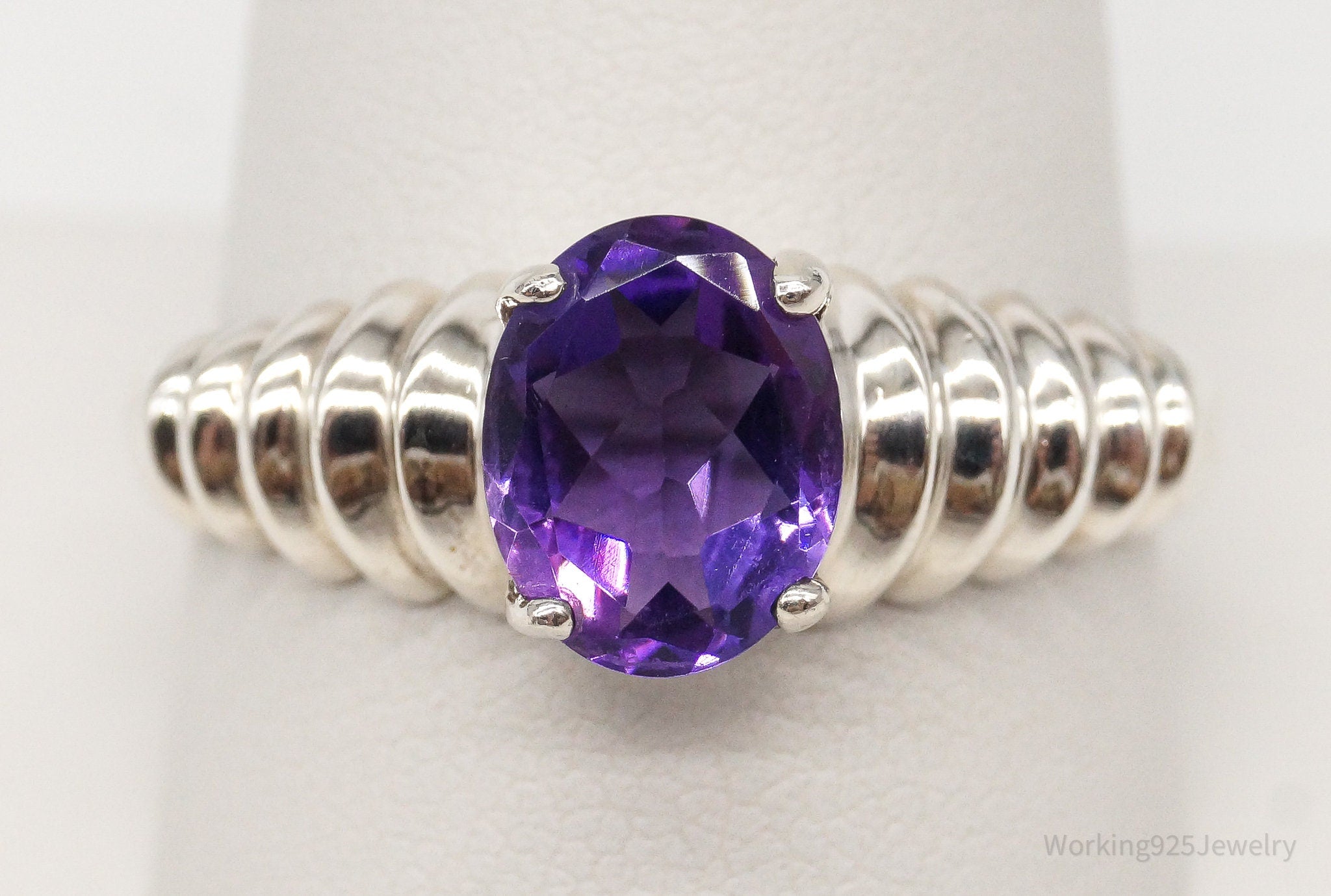 Vintage Amethyst Sterling Silver Ring - Size 10.75