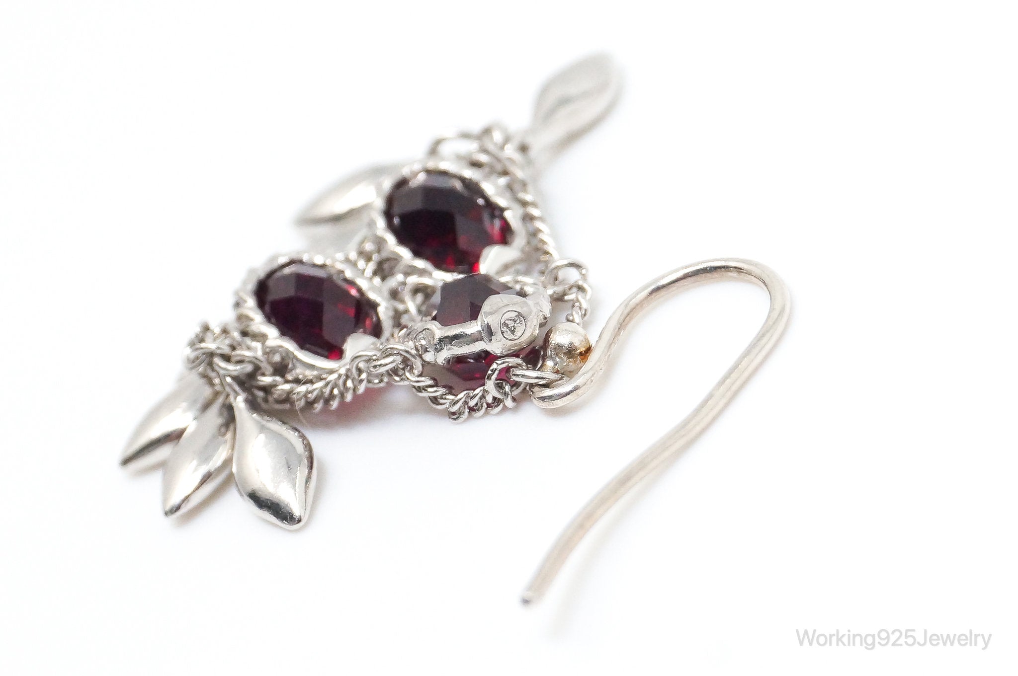 Vintage Designer Garnet Chandelier Sterling Silver Earrings