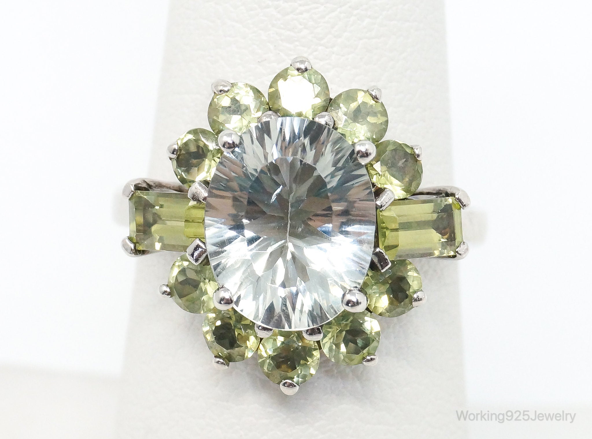 Designer TJC Pale Blue Cubic Zirconia Peridot Sterling Silver Ring - SZ 7