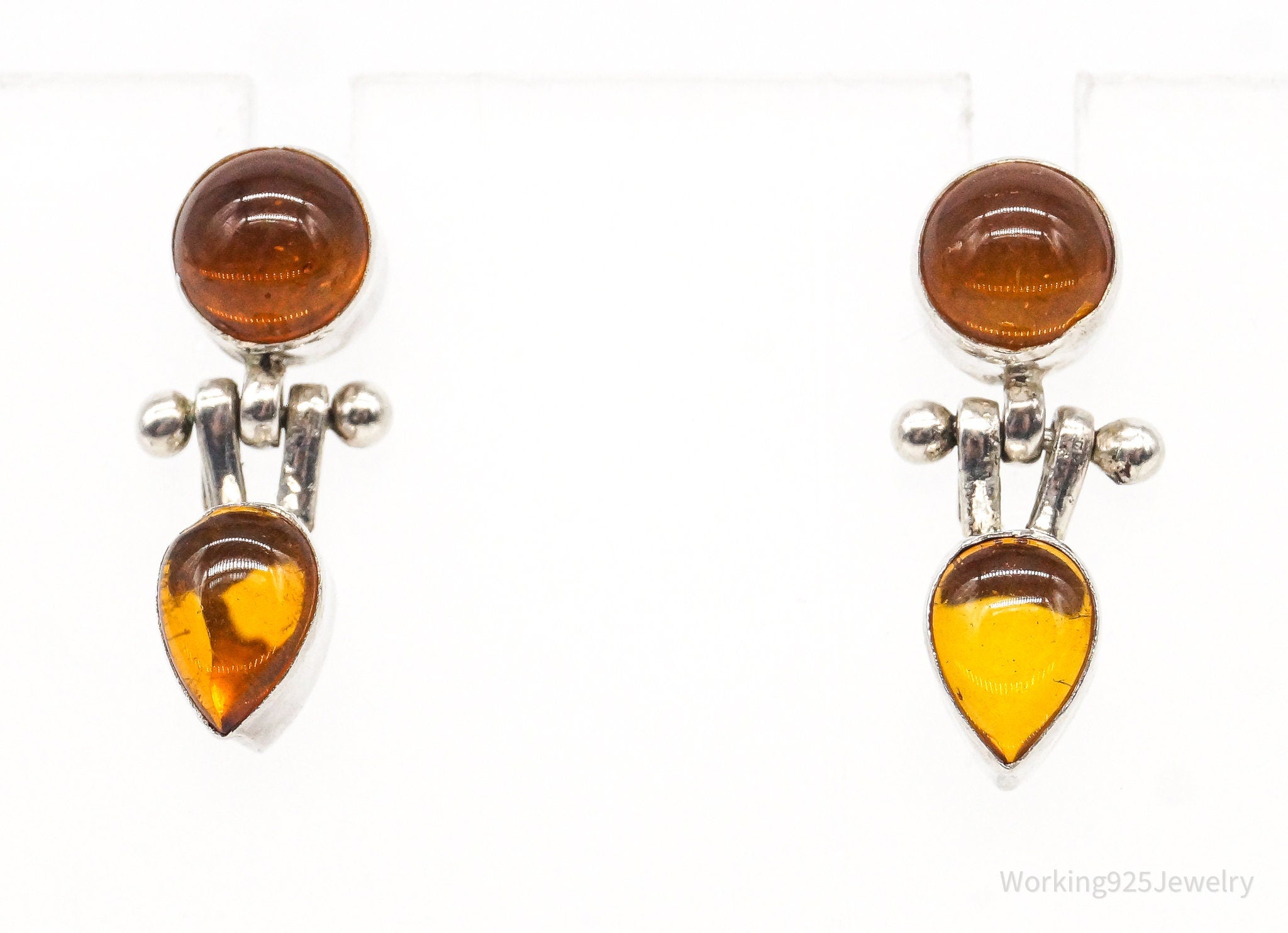 Vintage Amber Modernist Sterling Silver Earrings