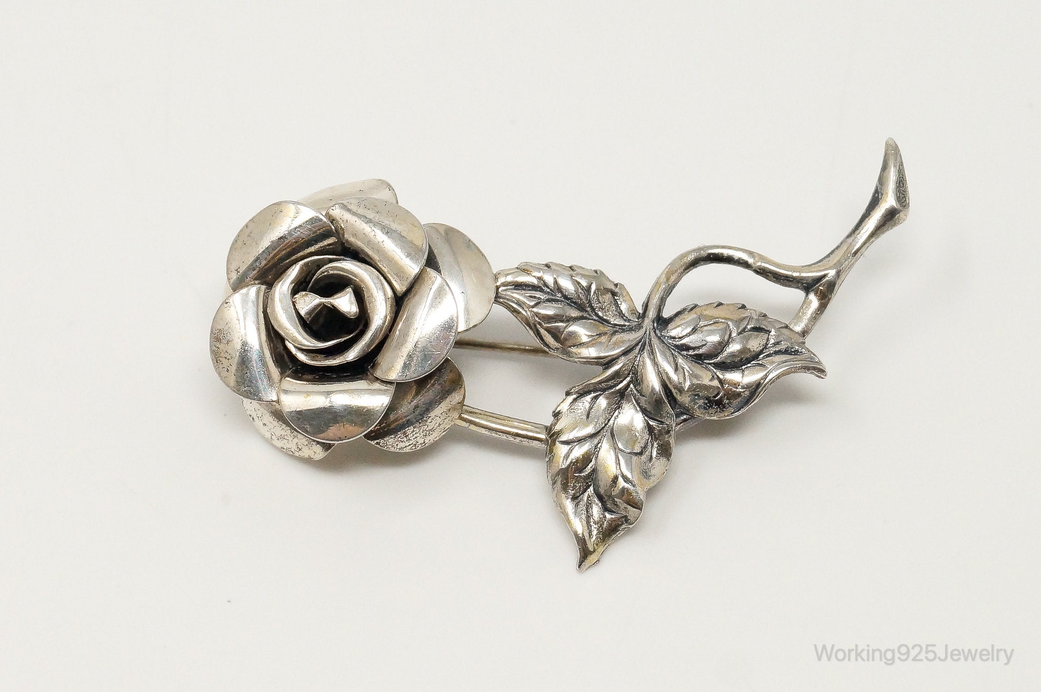 Vintage Designer Beau Rose Sterling Silver Brooch Pin