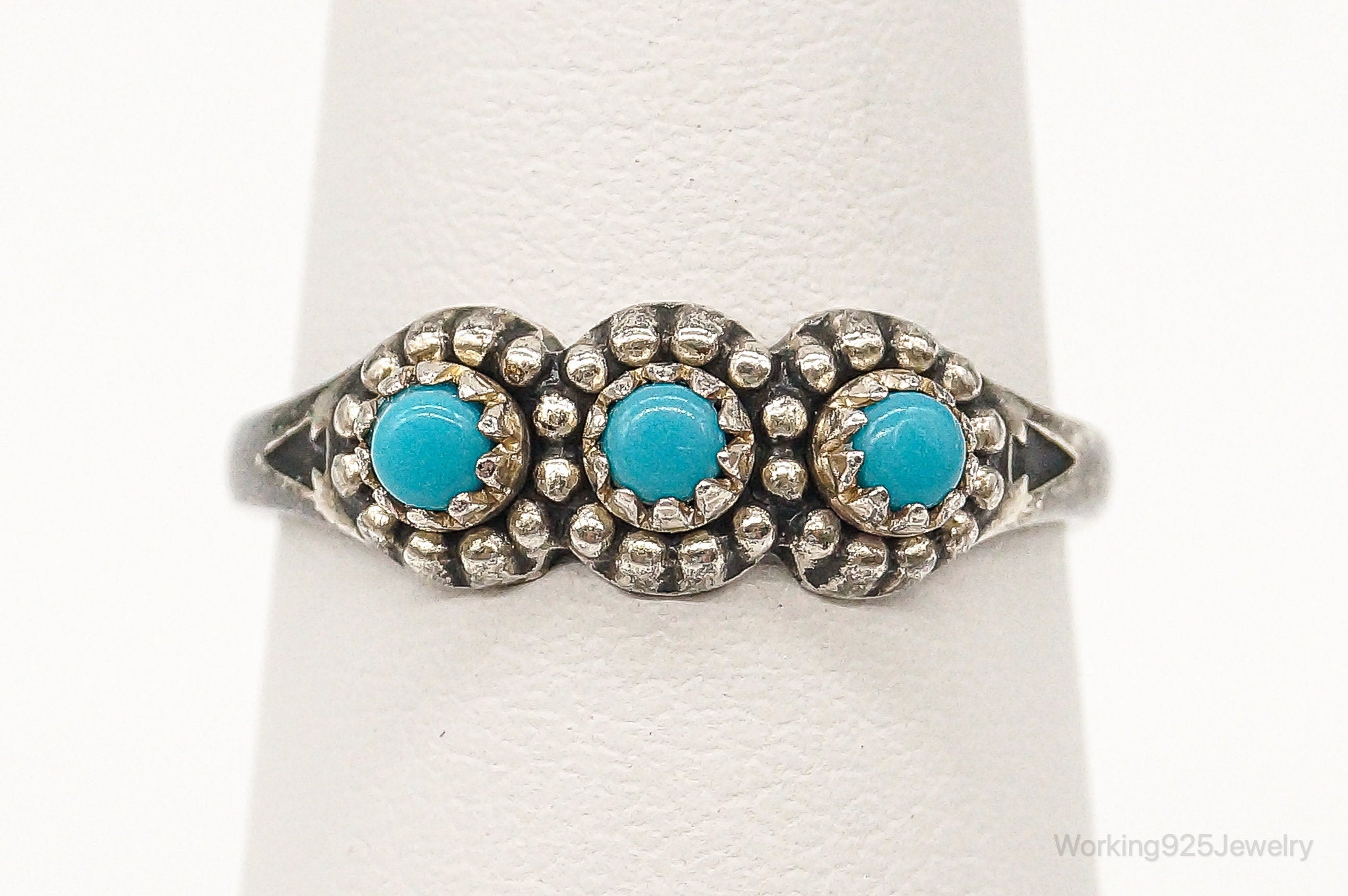 Vintage Designer Bell Trading Post Turquoise Sterling Silver Ring - Size 3