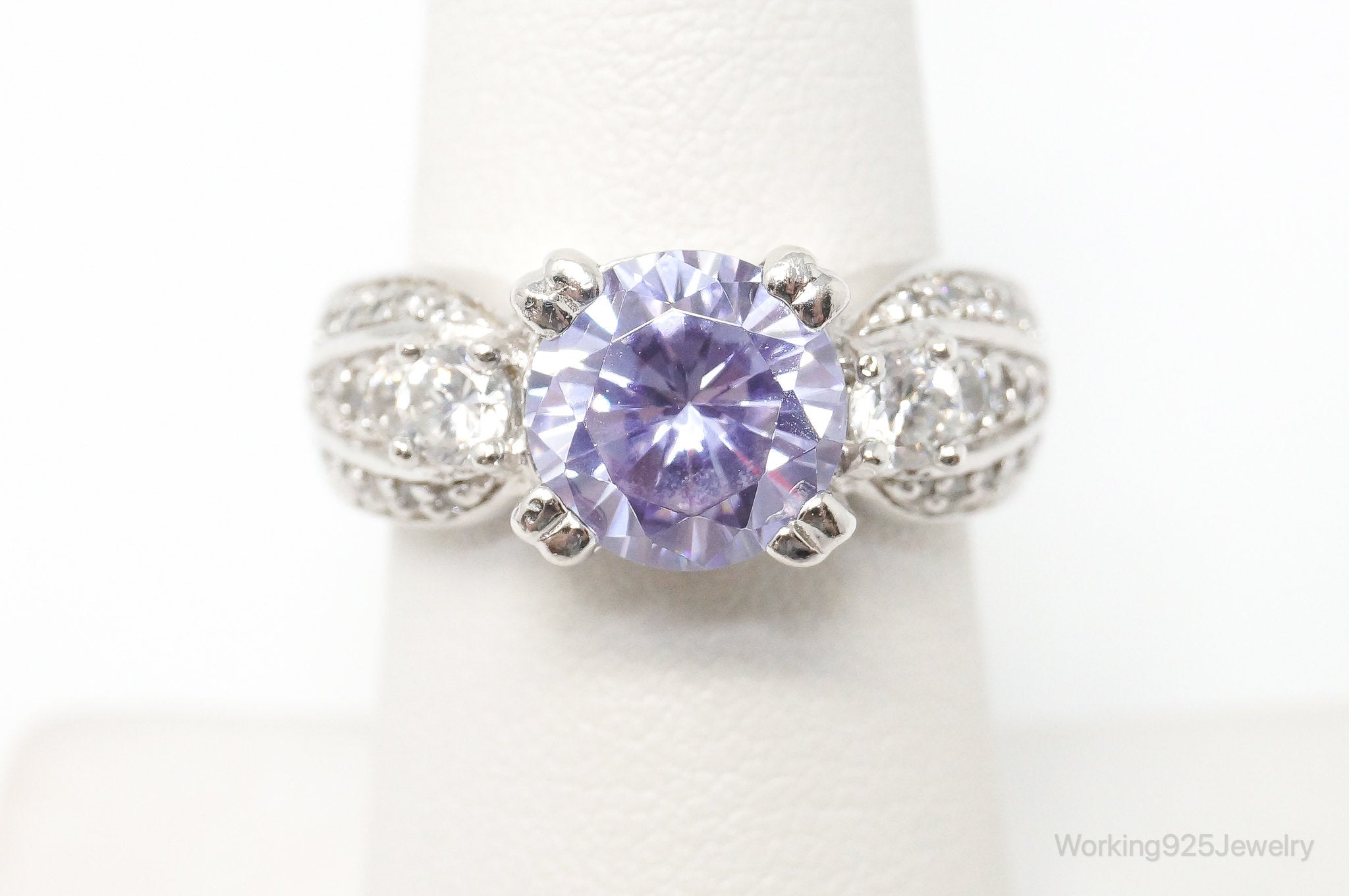 Vintage Designer CWE Purple & White Cubic Zirconia Sterling Silver Ring SZ 7