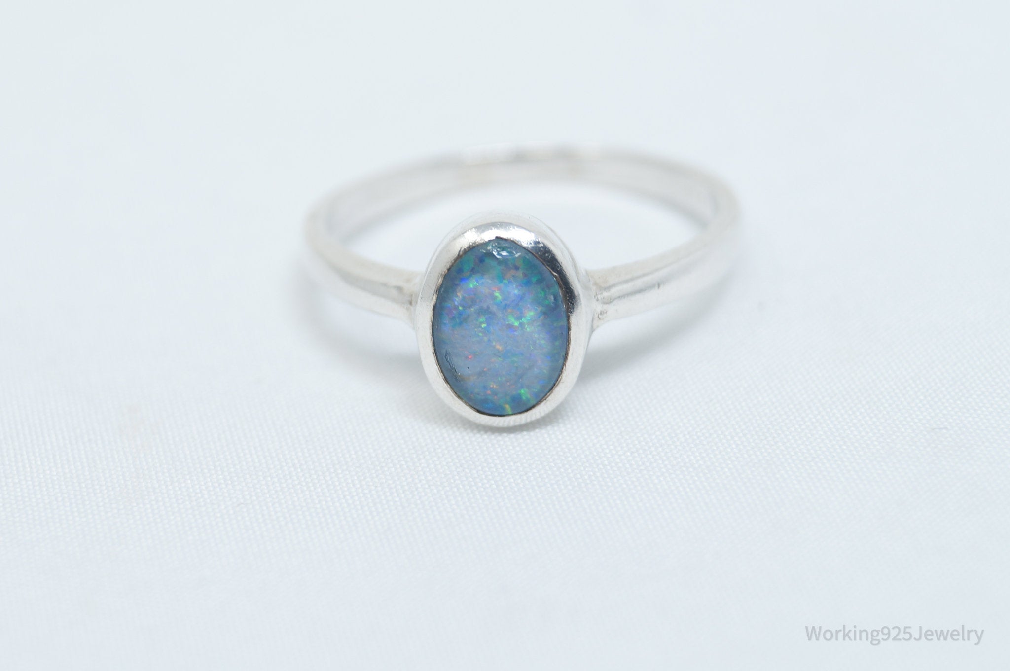 Vintage Designer GHCJ Blue Fire Opal Sterling Silver Ring - SZ 8.25