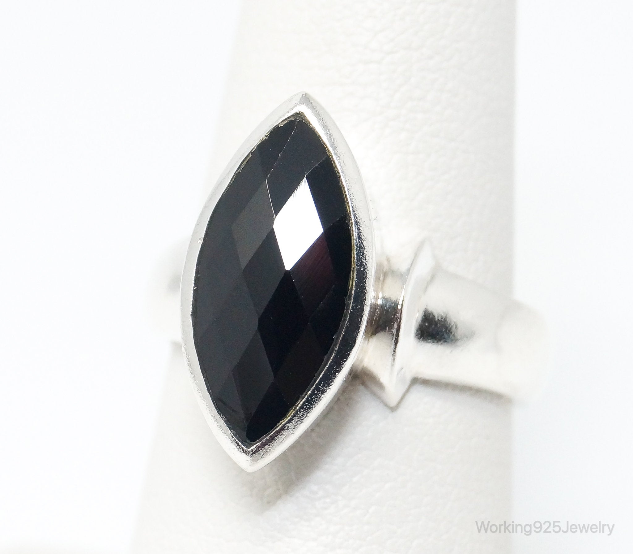 Vintage Art Deco Style Black Onyx Sterling Silver Ring - Size 7