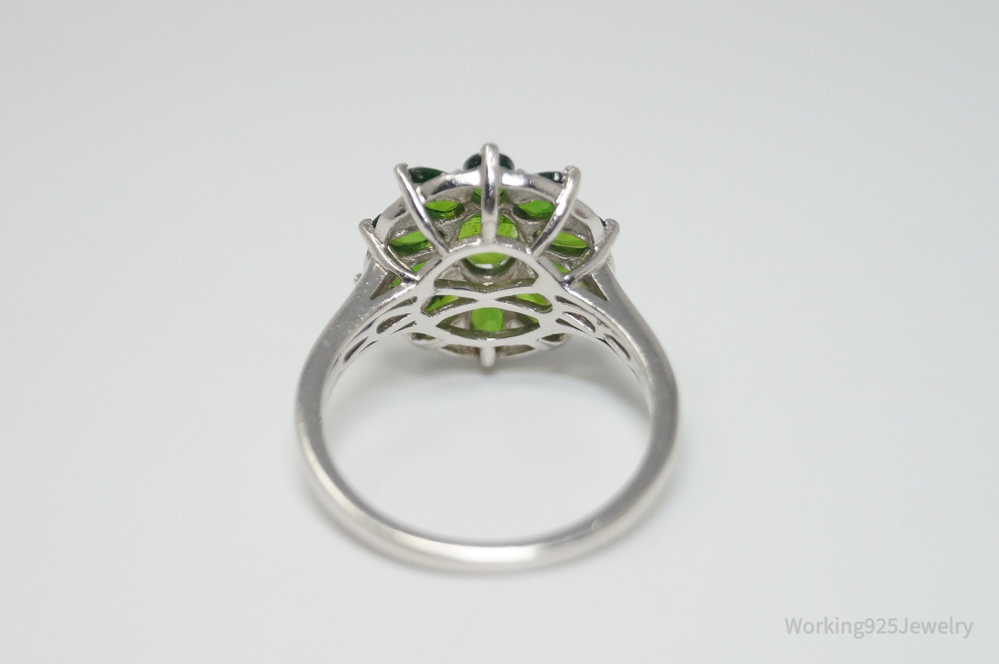 Vintage Art Deco Peridot Sterling Silver Statement Ring - Size 8.75