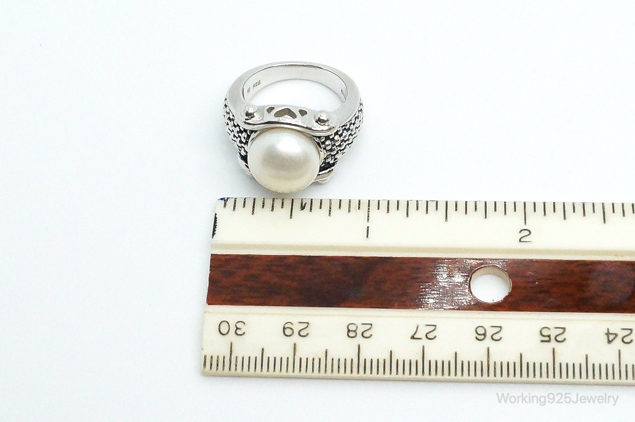 Vintage Faux Pearl Sterling Silver Ring - Size 7