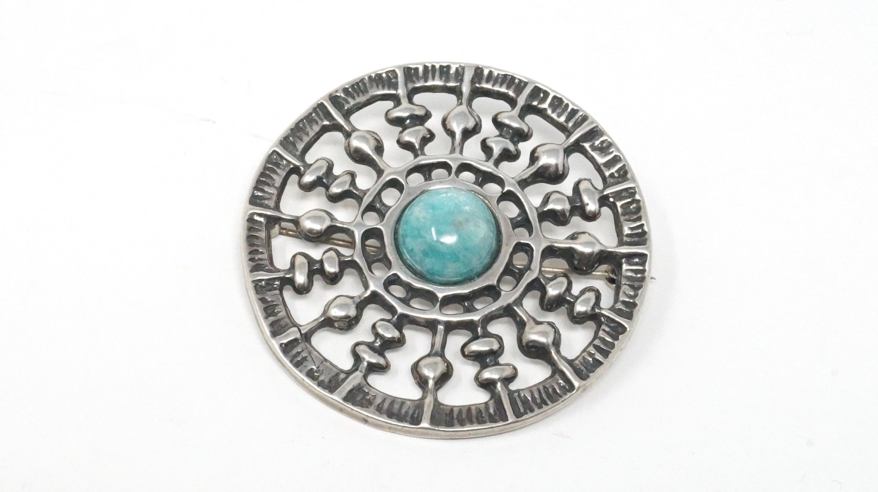 David Andersen UNI Sun Chariot Amazonite 925S Sterling Silver Brooch Pendant