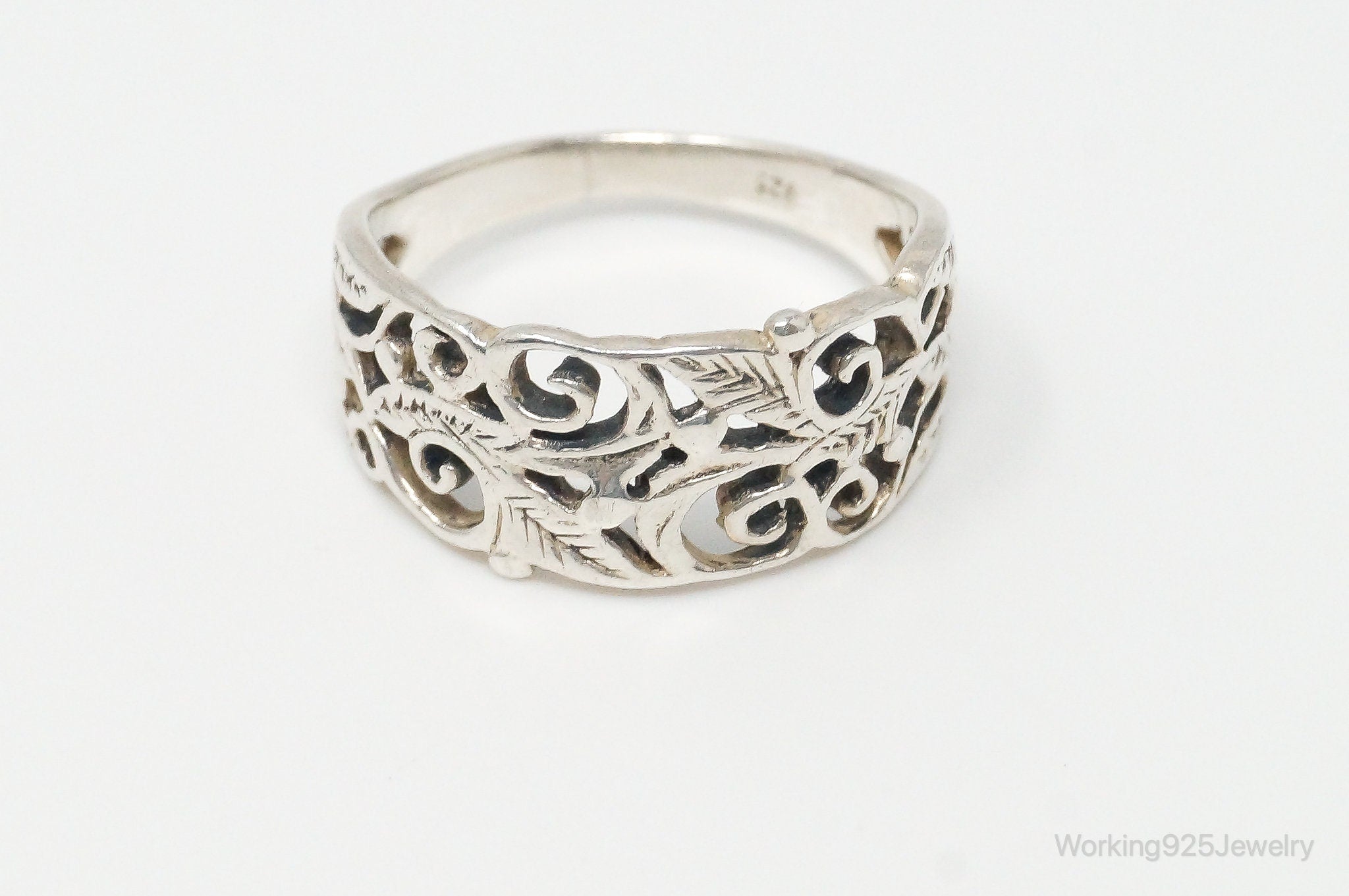 Vintage Art Nouveau Leaf Design Sterling Silver Ring - Size 6.5