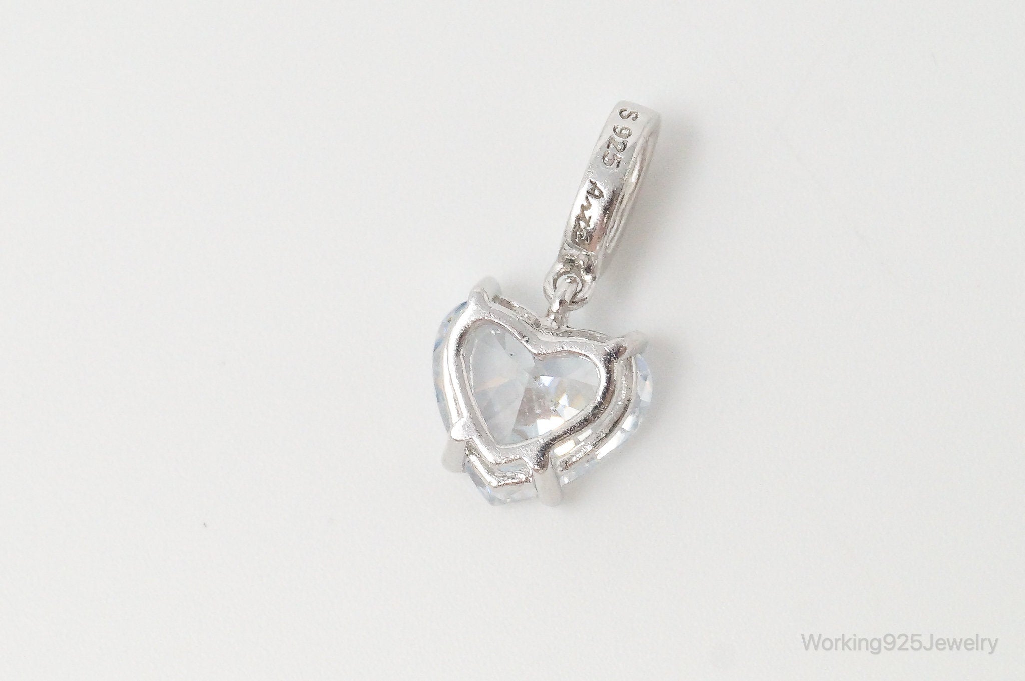 Vintage Heart Cubic Zirconia Sterling Silver Necklace Pendant