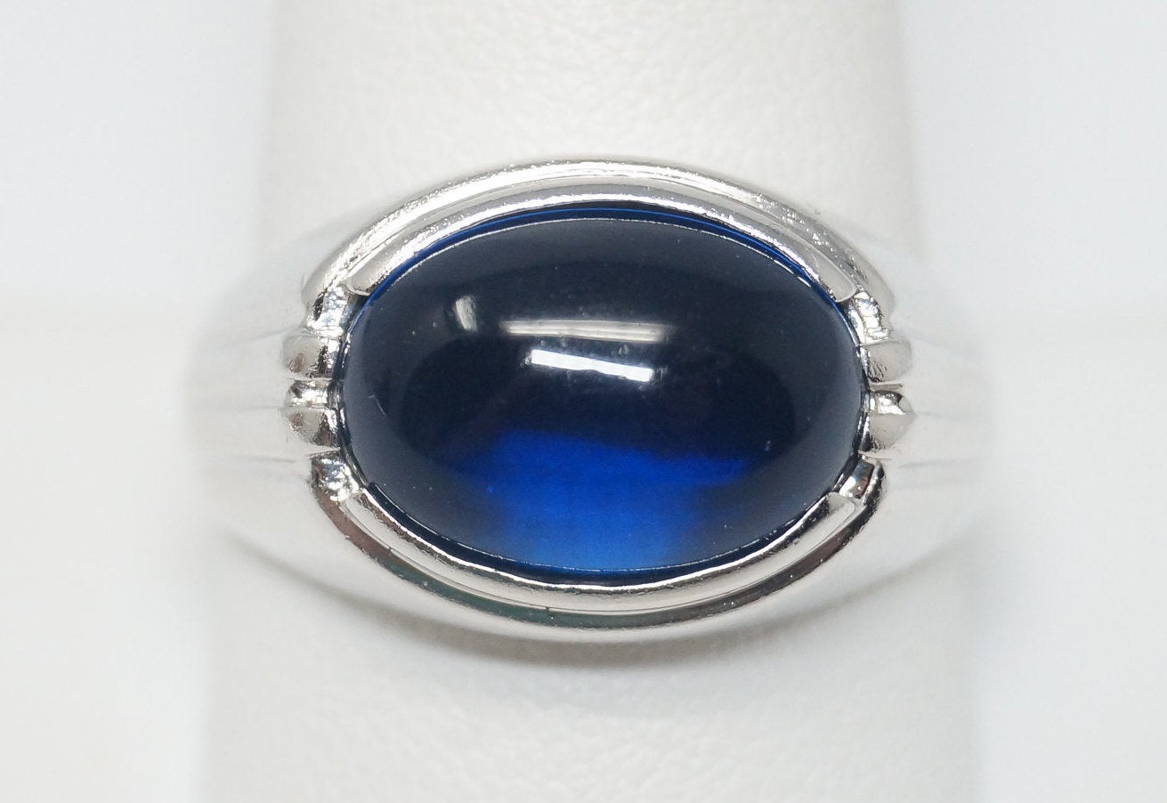 Vintage Blue Art Glass Sterling Silver Ring - Size 11