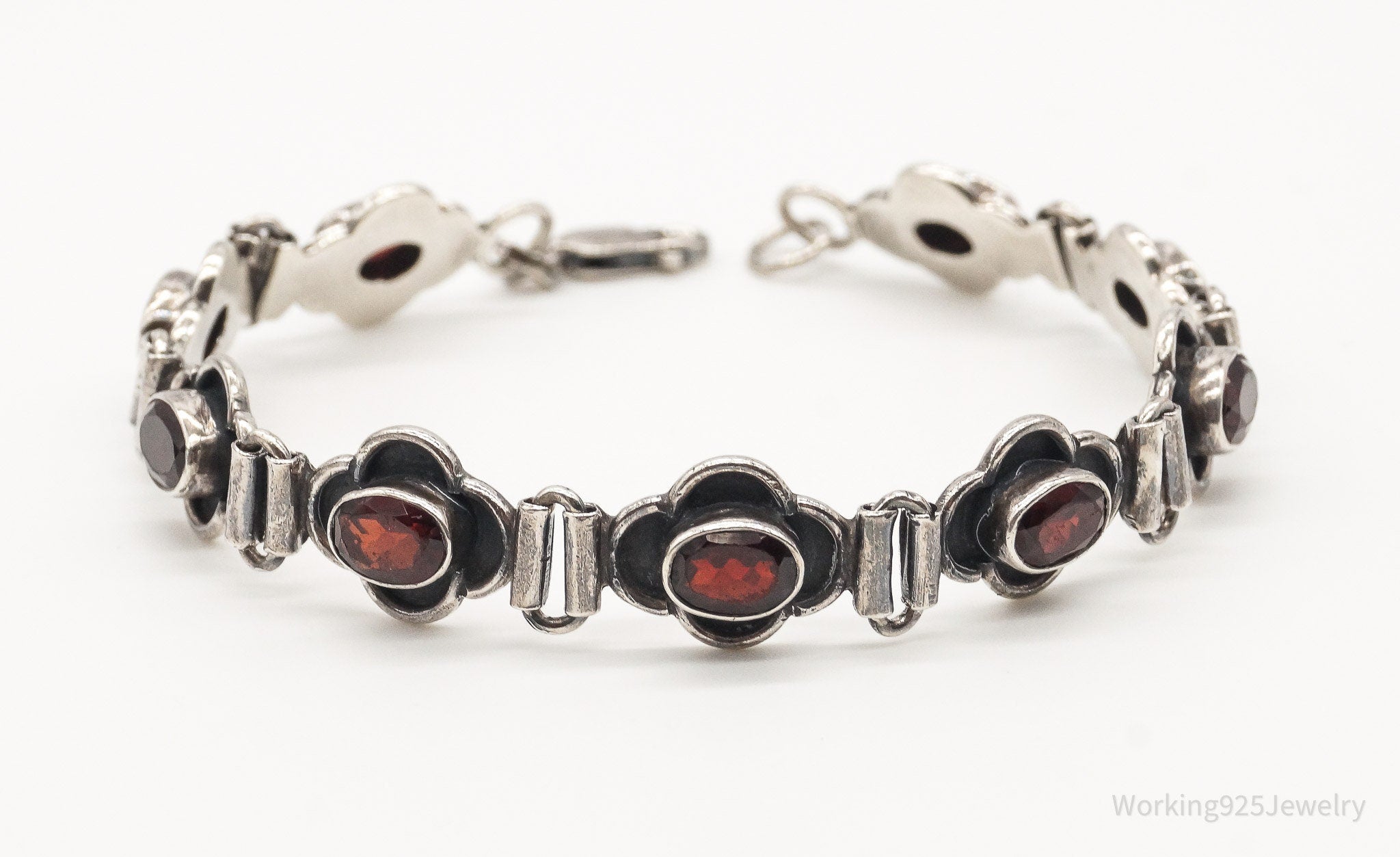 Vintage Garnet Sterling Silver Bracelet