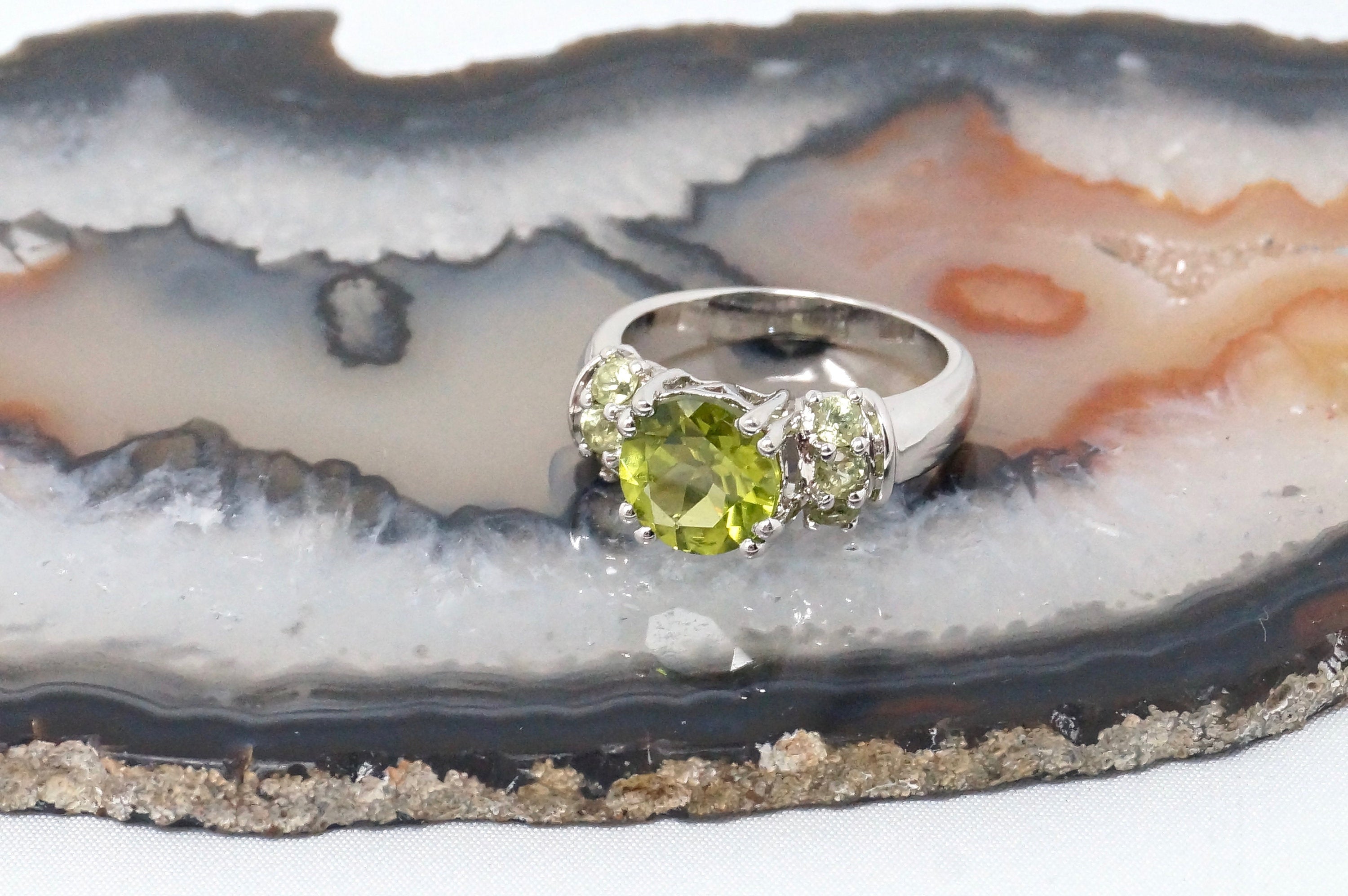 Vintage Art Deco Style Designer Large Green Peridot Sterling Silver Ring Size 5