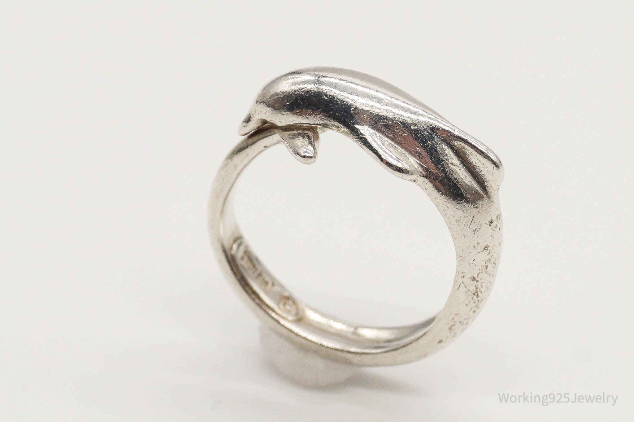 Vintage Dolphin Sterling Silver Wrap Ring - Size 6