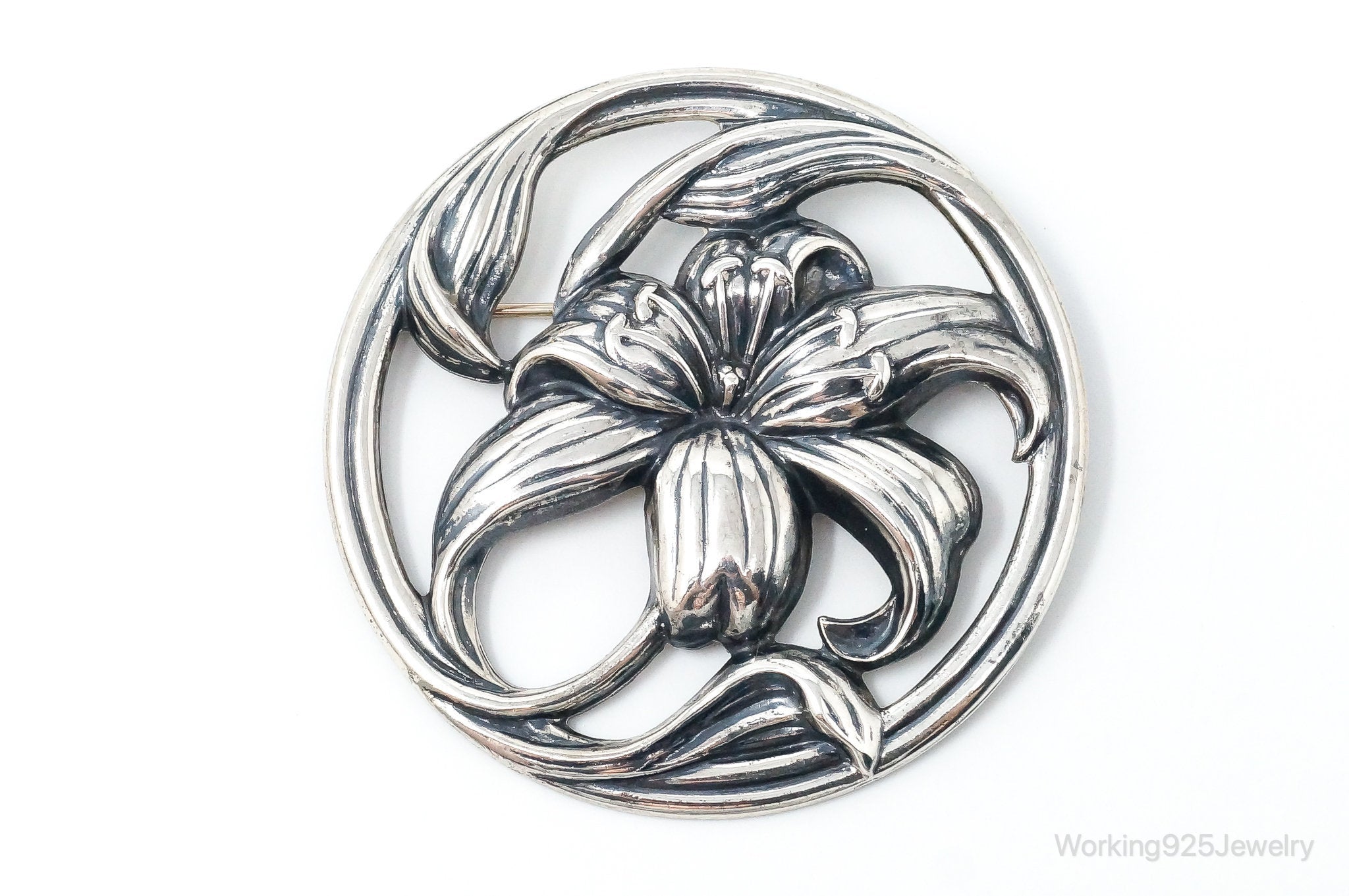 Vintage Designer Danecraft Large Sterling Silver Flower Pin Brooch