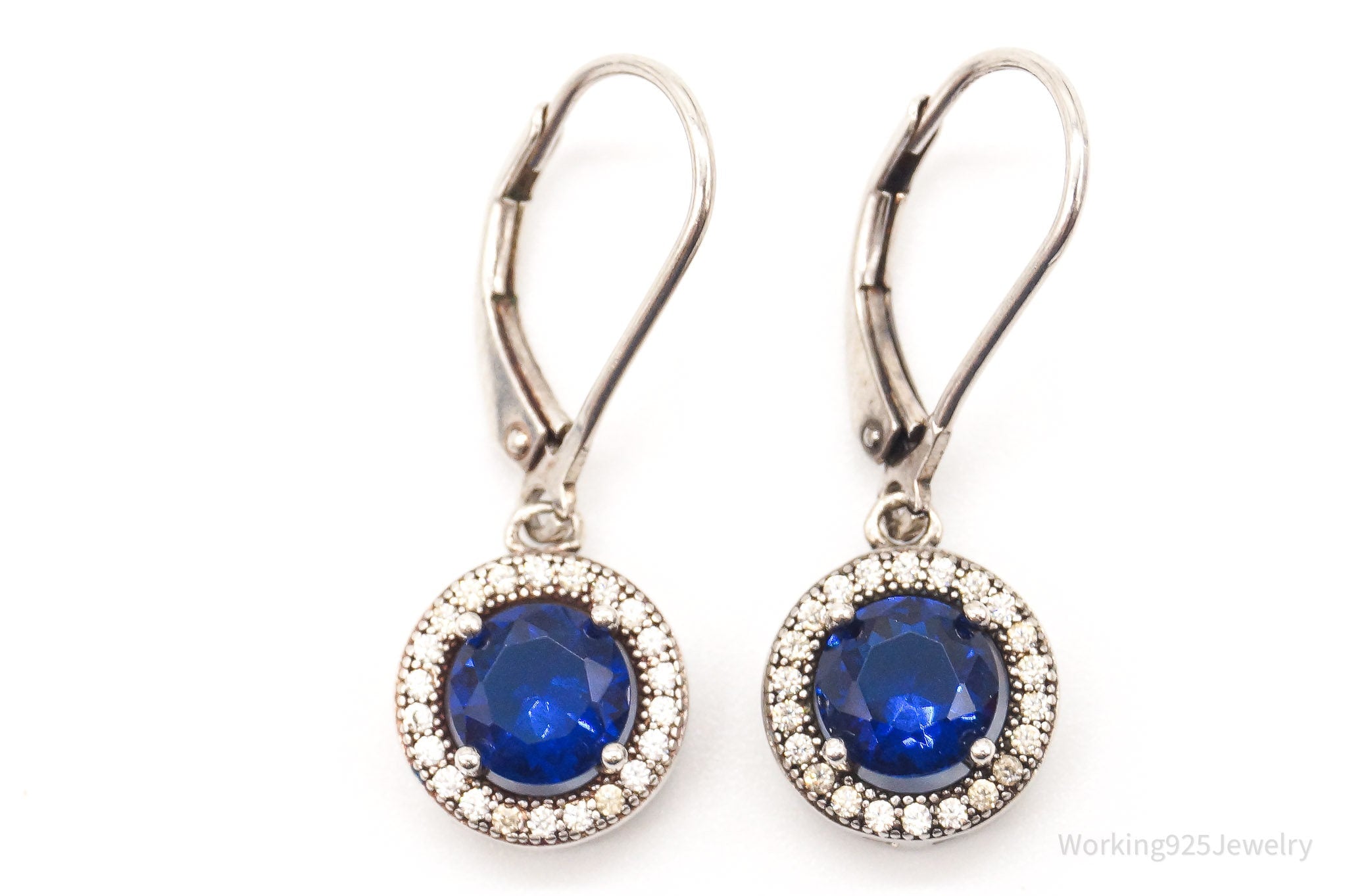 Vintage Designer IBB Lab Sapphire Cubic Zirconia Sterling Silver Earrings