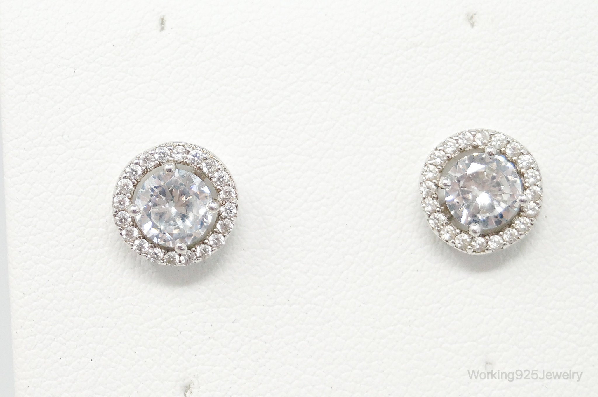 Large Cubic Zirconia Sterling Silver Stud Post Earrings