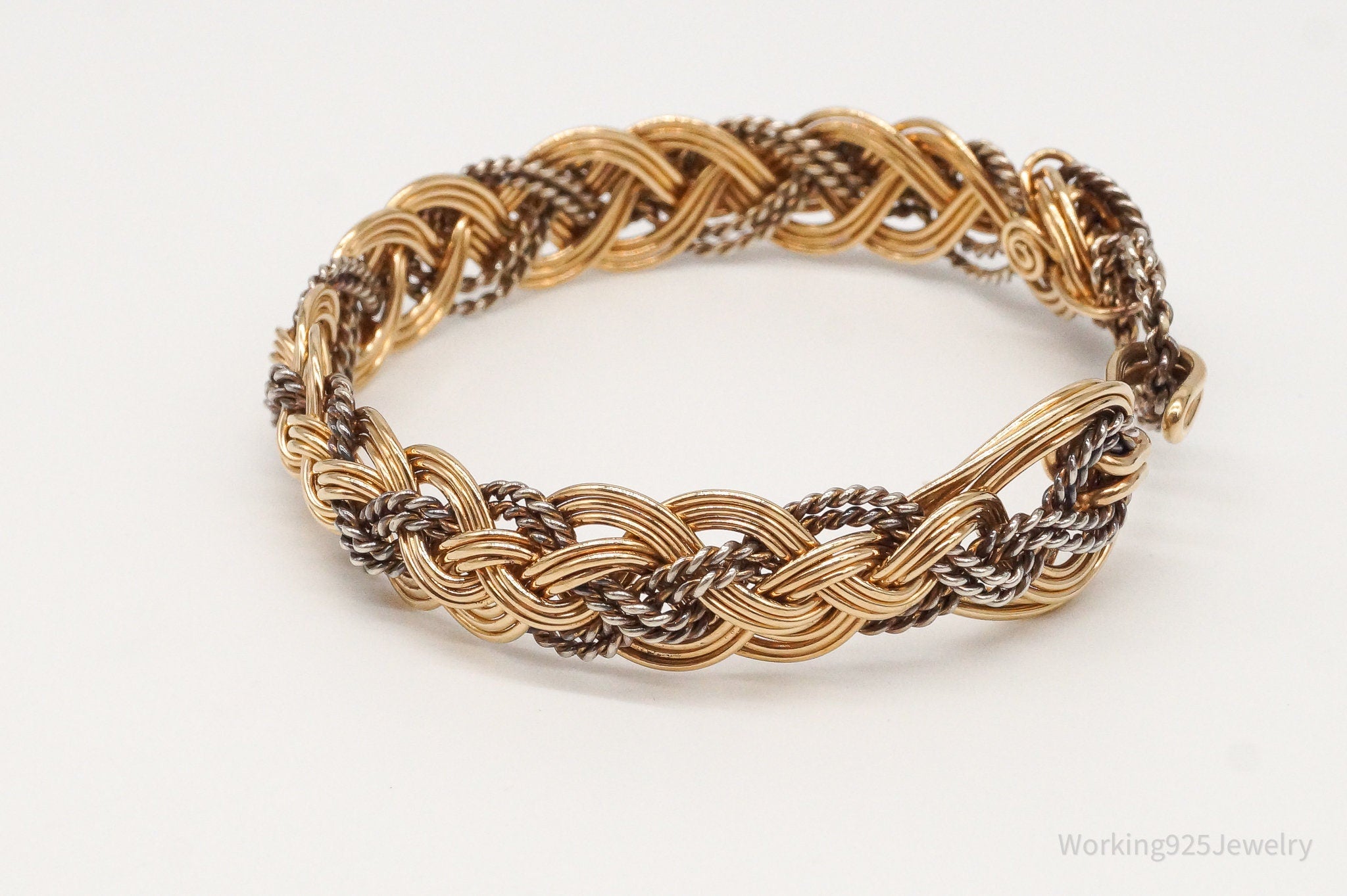 Vintage Intricate Filigree Rope Weave Braid Brass Silver Bracelet