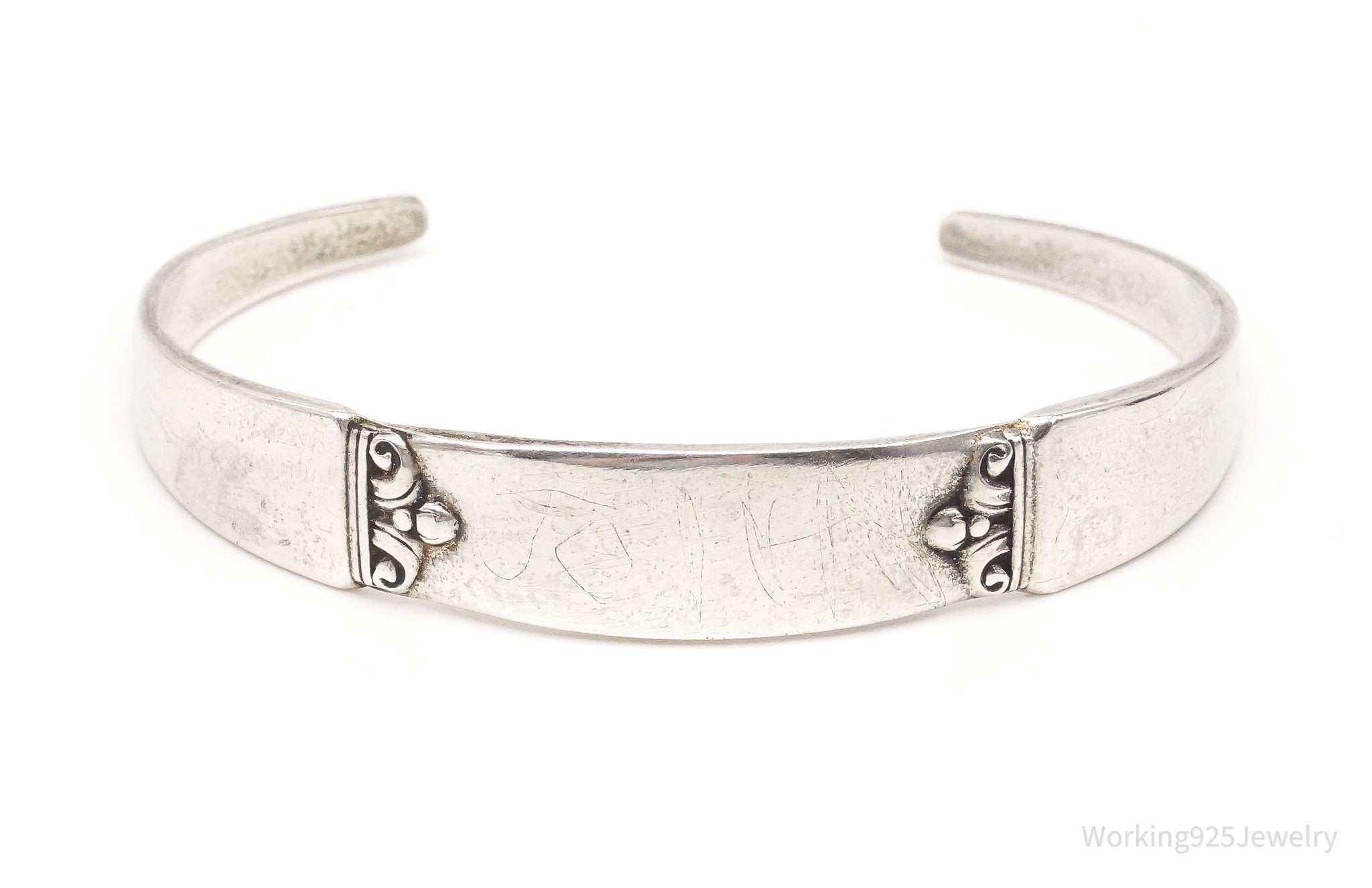 Antique Initials Name Plate Sterling Silver Cuff Bracelet