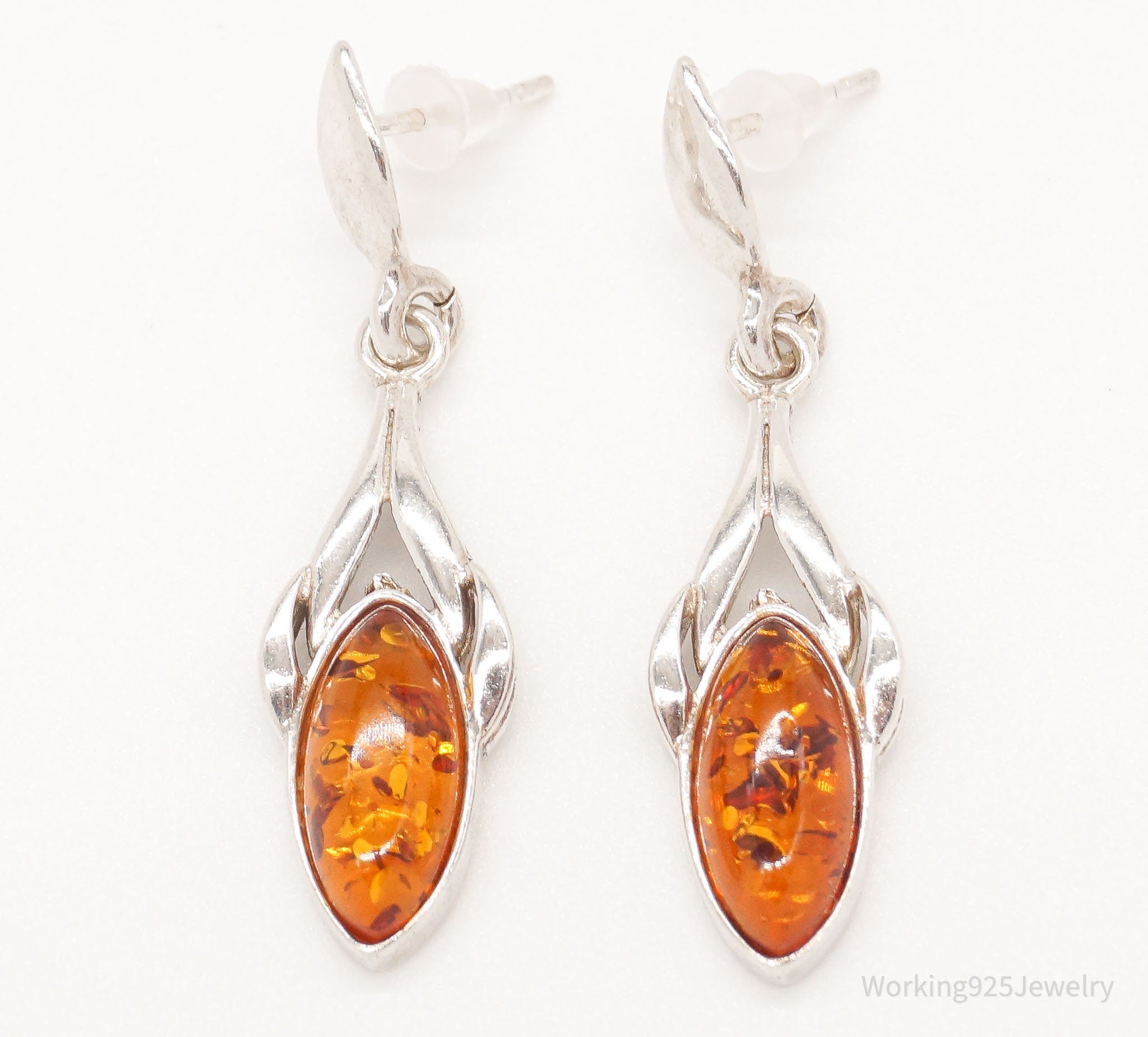 Vintage Amber Modernist Sterling Silver Earrings