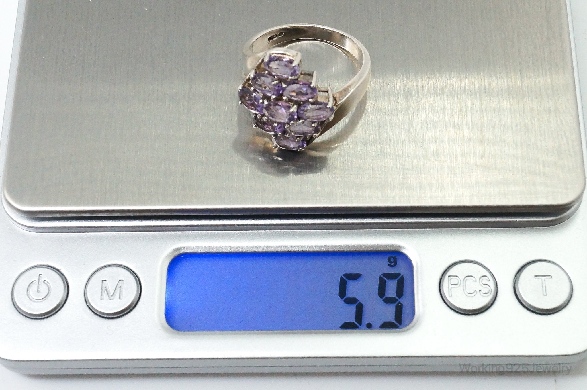 Vintage Art Deco Amethyst Sterling Silver Ring - SZ 9